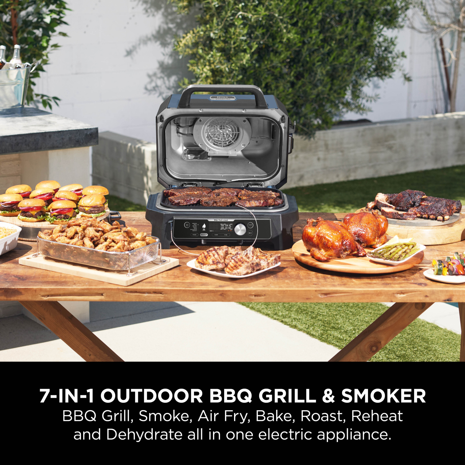 Ninja OG901UKCOVKIT Electric BBQ Grill & Smoker with Cover and Woodfire Pellets  - Black/Blue full image