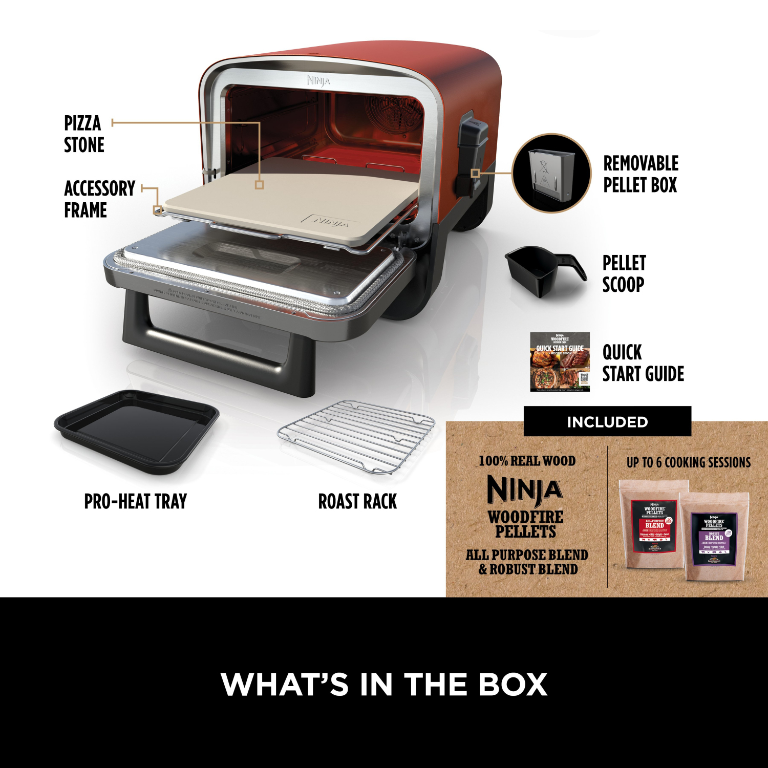 Ninja OO101UK Ninja Woodfire Outdoor Oven- Artisan Pizza Maker and BBQ Smoker - Terracotta/Steel full image