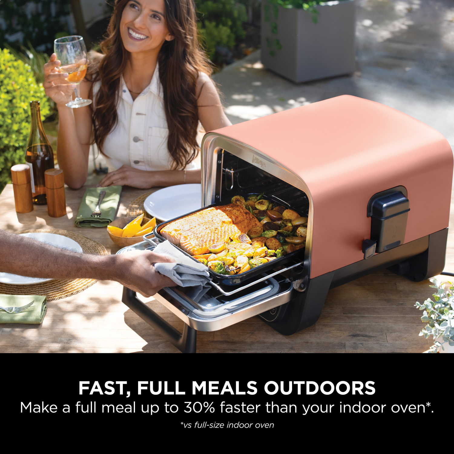 Ninja OO101UK Ninja Woodfire Outdoor Oven- Artisan Pizza Maker and BBQ Smoker - Terracotta/Steel full image