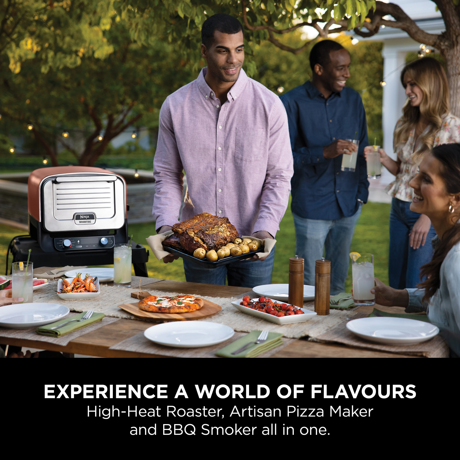 Ninja OO101UK Ninja Woodfire Outdoor Oven- Artisan Pizza Maker and BBQ Smoker - Terracotta/Steel full image