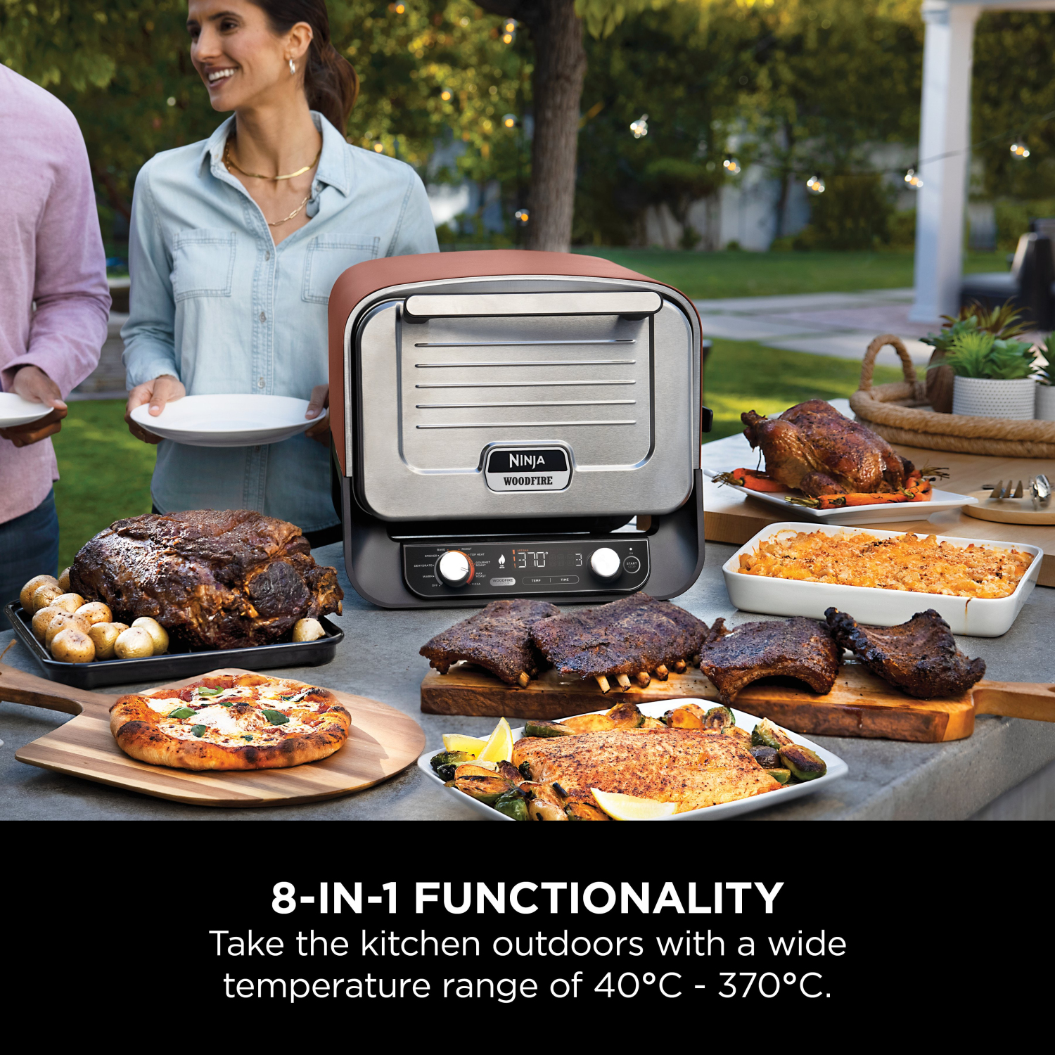 Ninja OO101UK Ninja Woodfire Outdoor Oven- Artisan Pizza Maker and BBQ Smoker - Terracotta/Steel full image
