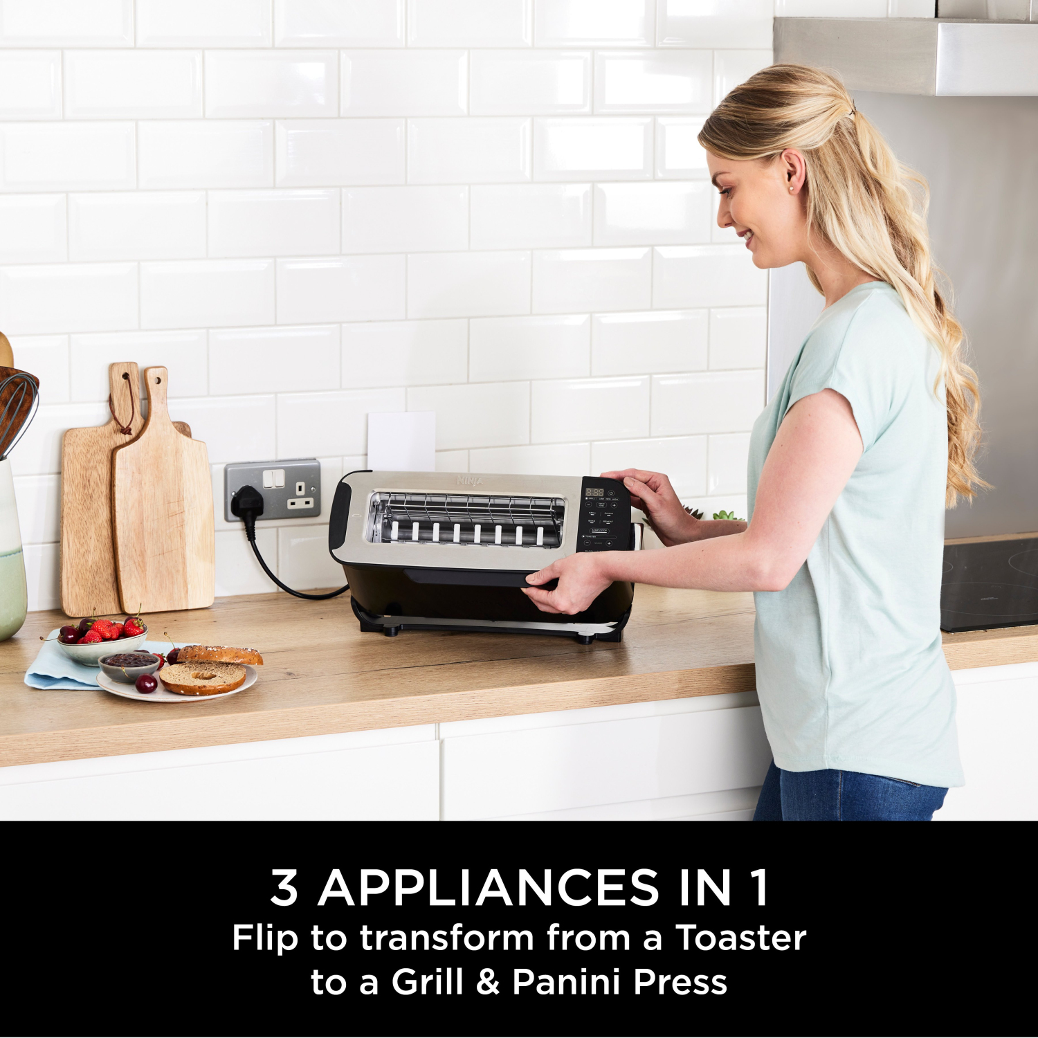 Ninja ST200UK 3-in-1 2 Slice Toaster - Grill and Panini Press - Black full image