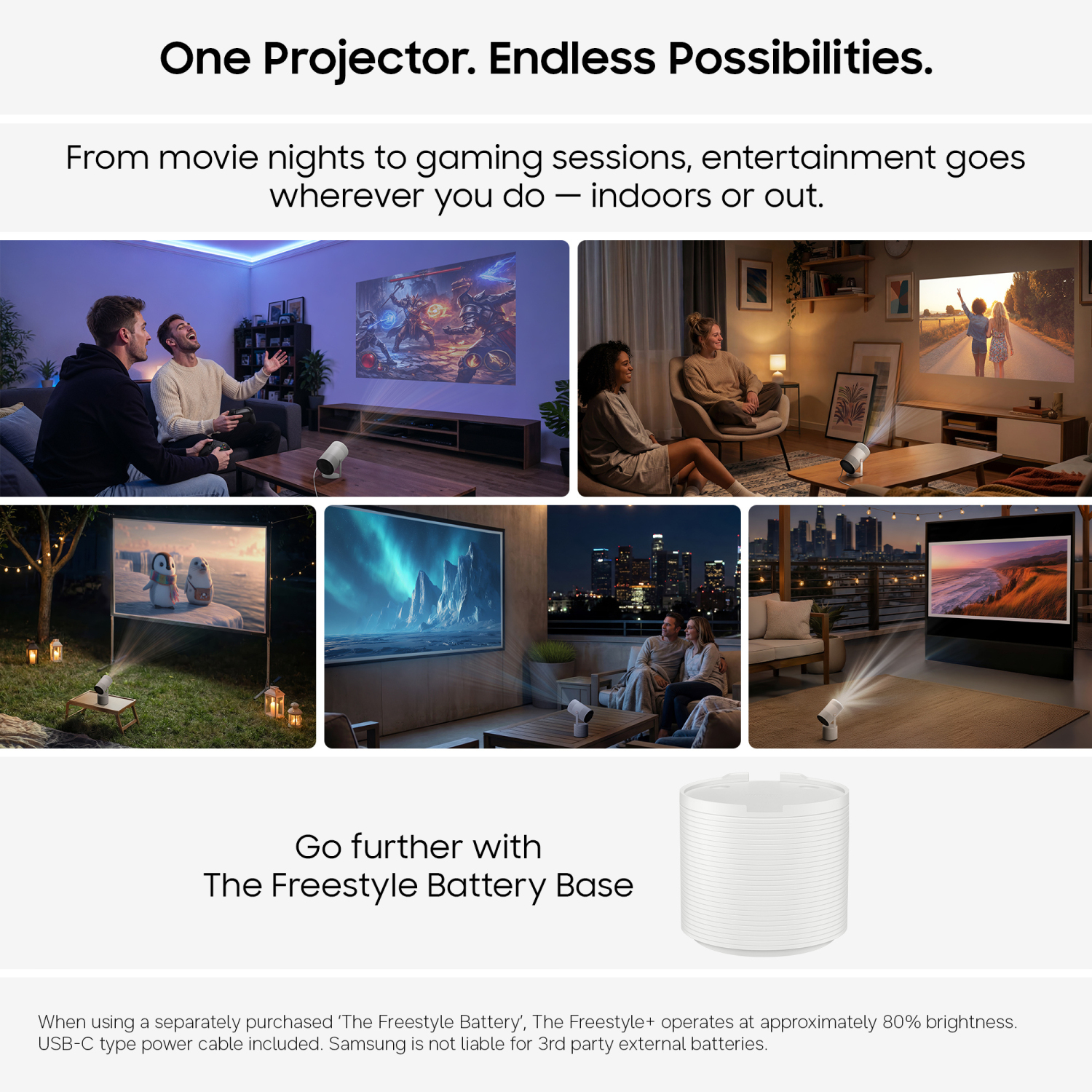 Samsung SP-LFF3HLAXXXU Freestyle+ Full HD Portable Projector - Cloud White full image