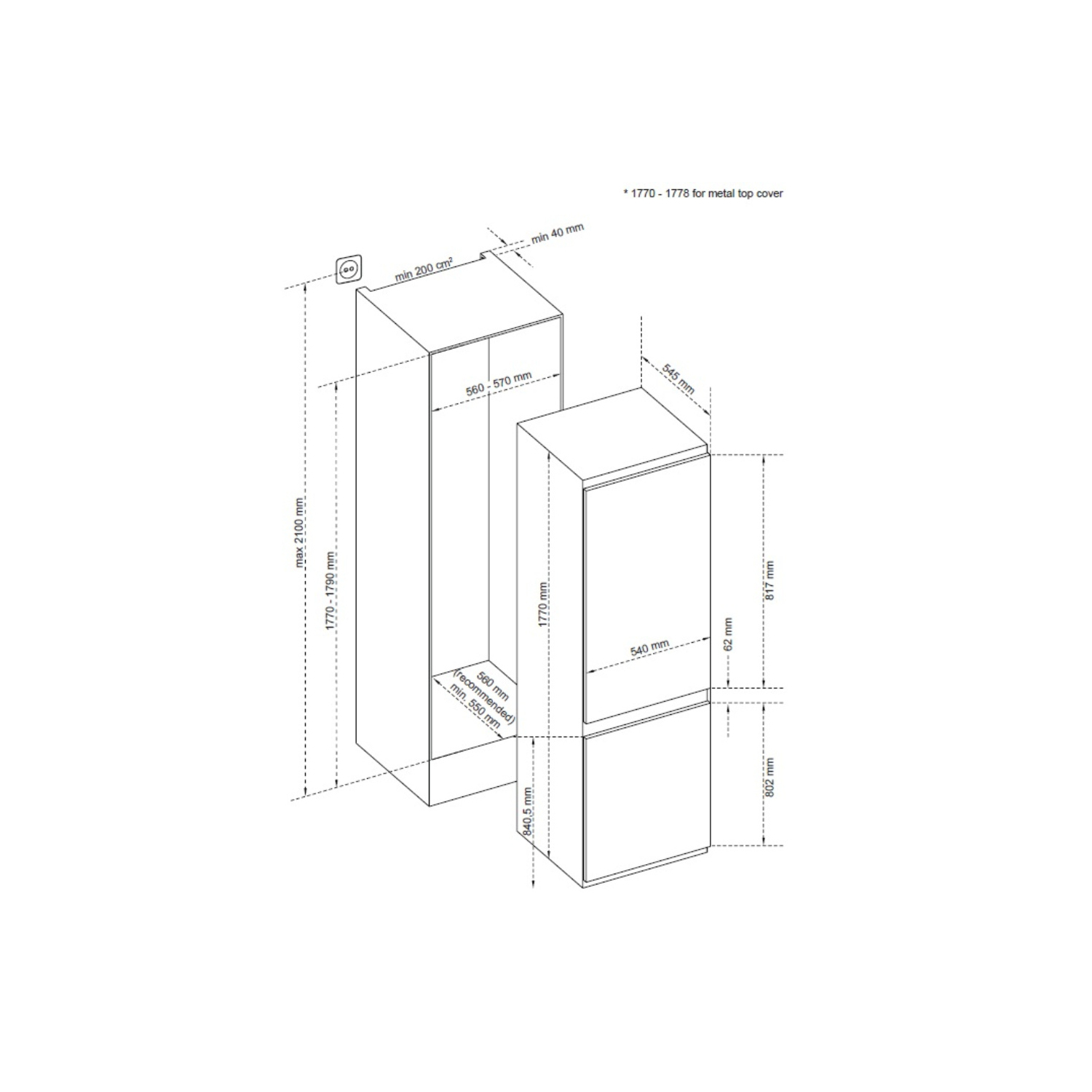Sensis RFCMBI015450EW 54cm 50/50 Built InFrost Free Fridge Freezer - White full image