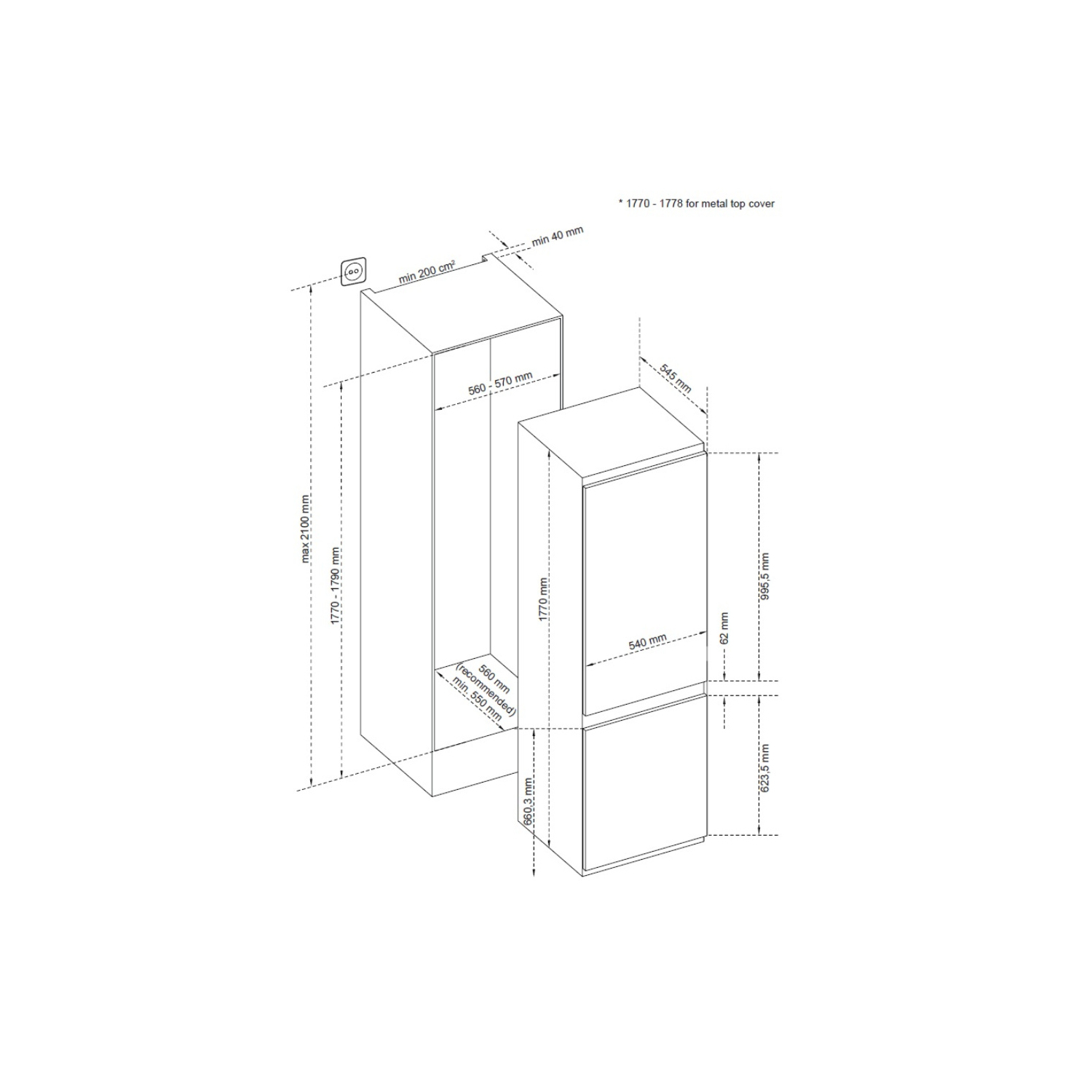 Sensis RFCMBI015470EW 54cm 70/30 Built InFrost Free Fridge Freezer - White full image