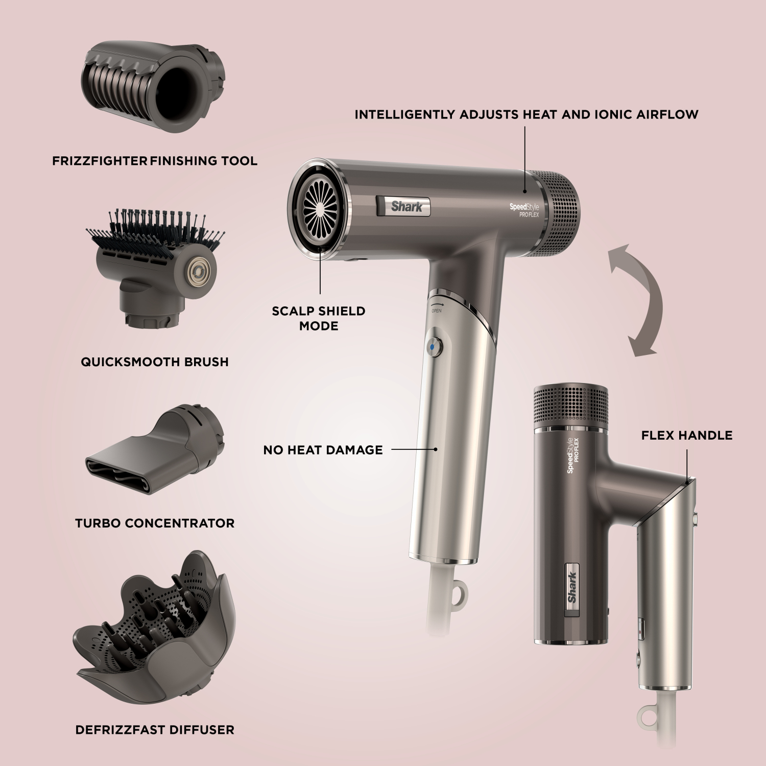 Shark HD542UK SpeedStyle Pro FLEX 4-in-1 High-Velocity Hair Dryer System - Mocha Silver full image