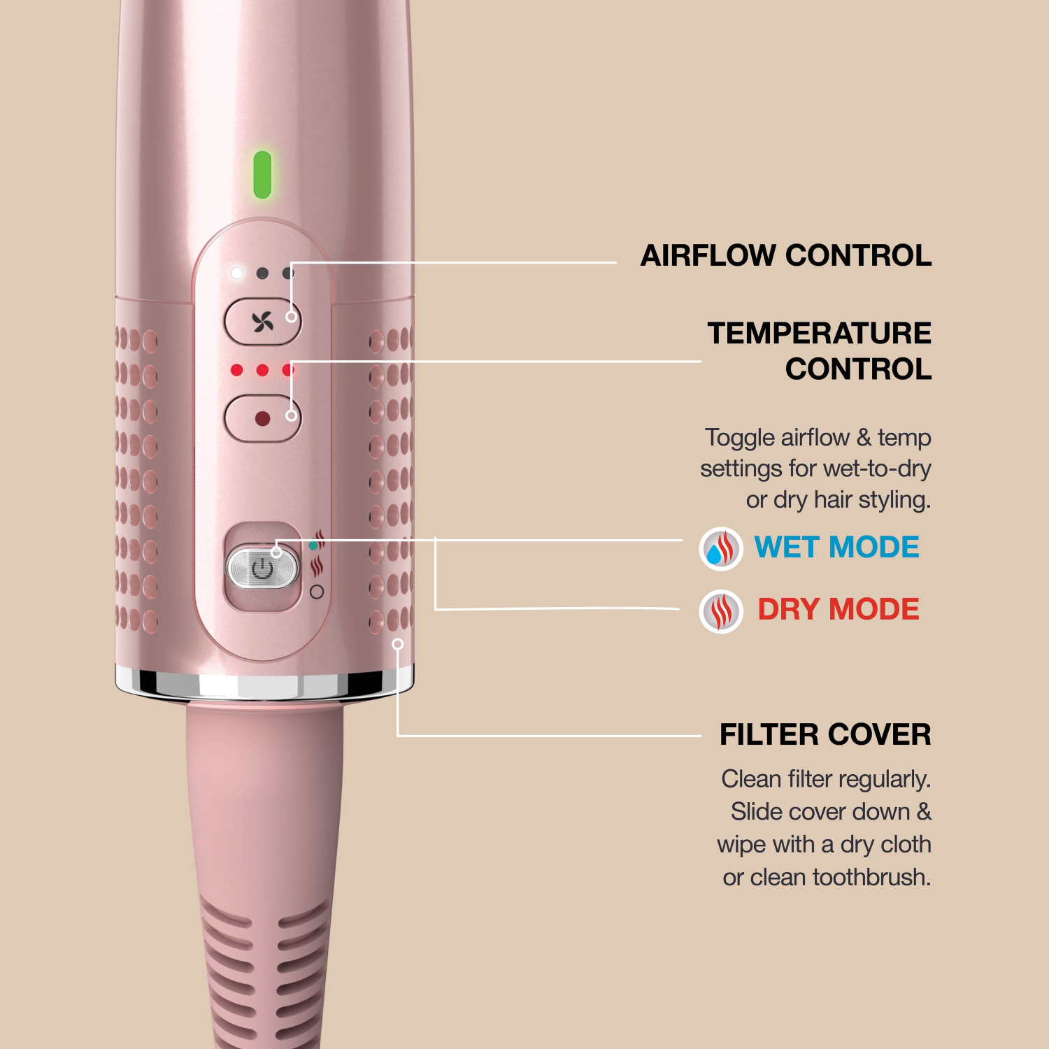Shark HT302UKPK Glossi 2-in-1 Hot Brush and Air Glosser - Pink full image