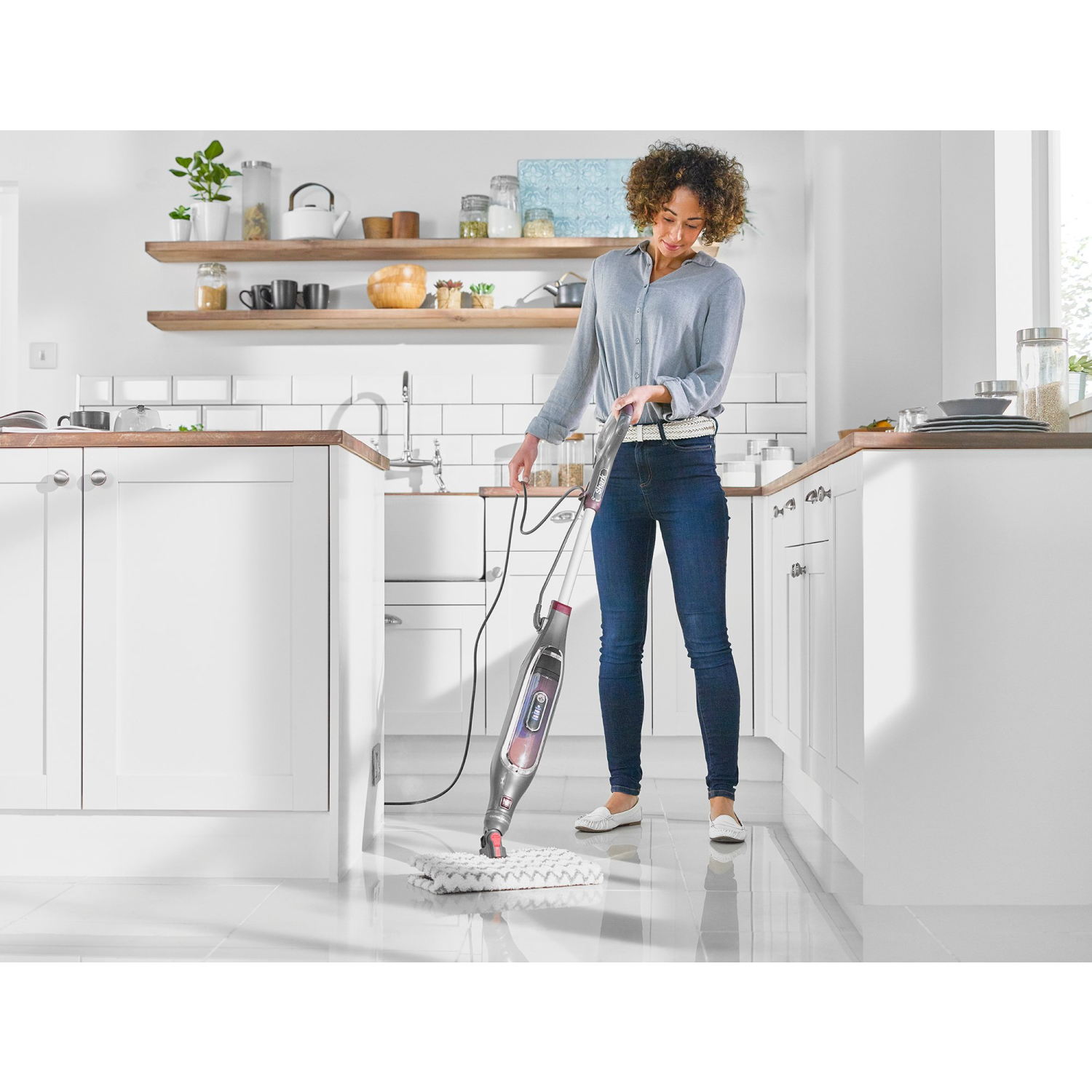 Shark S6003UK Klik n'Flip Automatic Steam Pocket Mop - Shark Steel Grey/Bordeaux full image