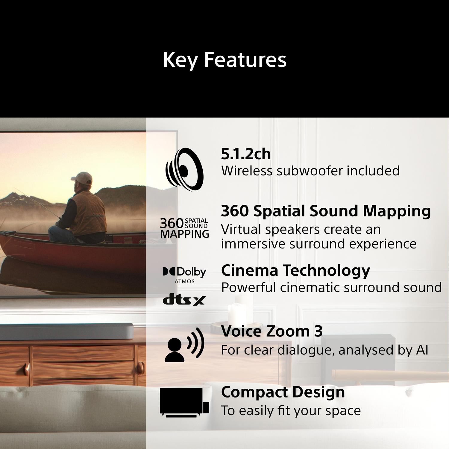 Sony HTA7100KIT.CEK BRAVIA Theatre Bar 7 + S 5.1.2ch Dolby Atmos Soundbar with SASW7 100W Subwoofer - Black full image