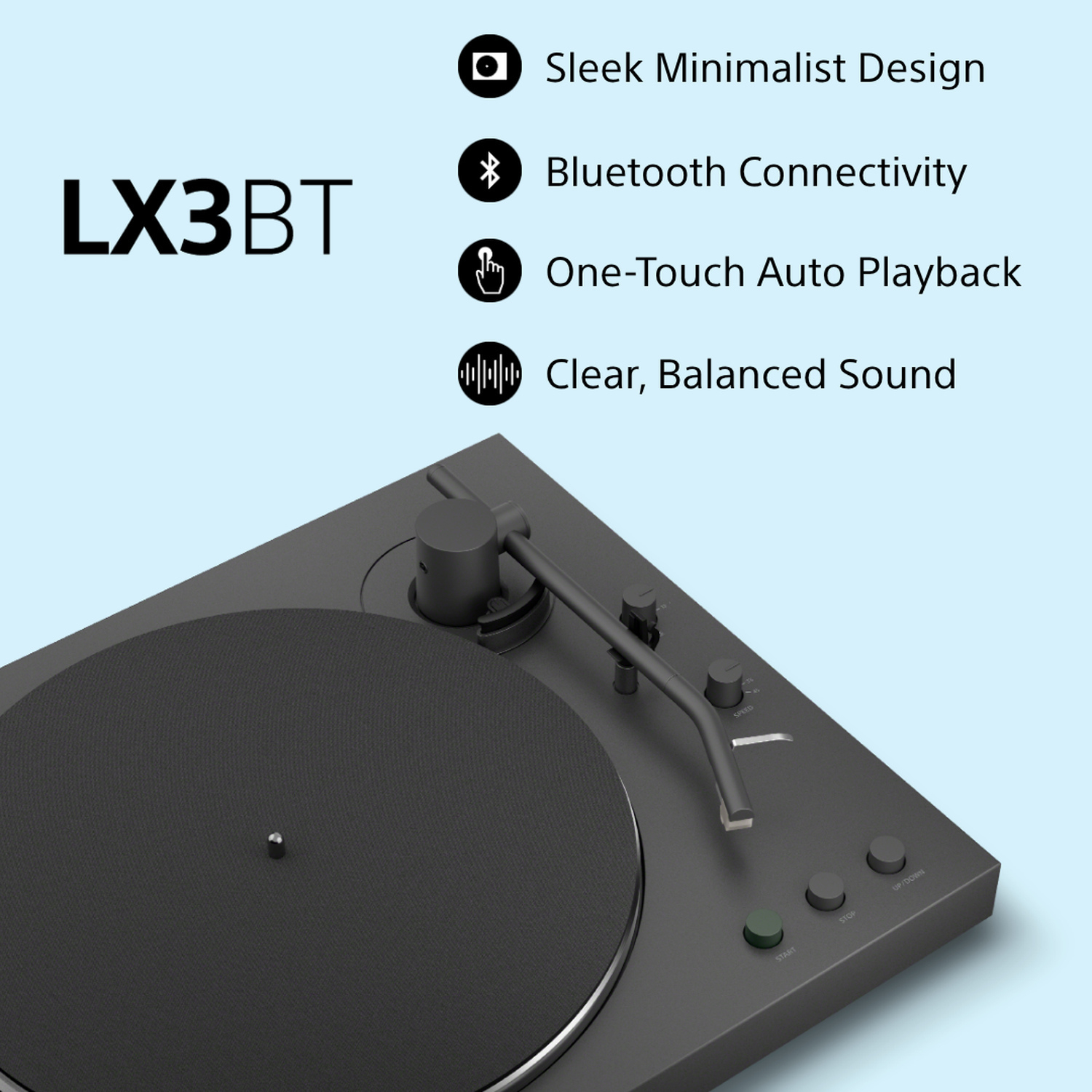Sony PSLX3BT.CEK Wireless Bluetooth Turntable with Auto Playback - Dark Grey full image