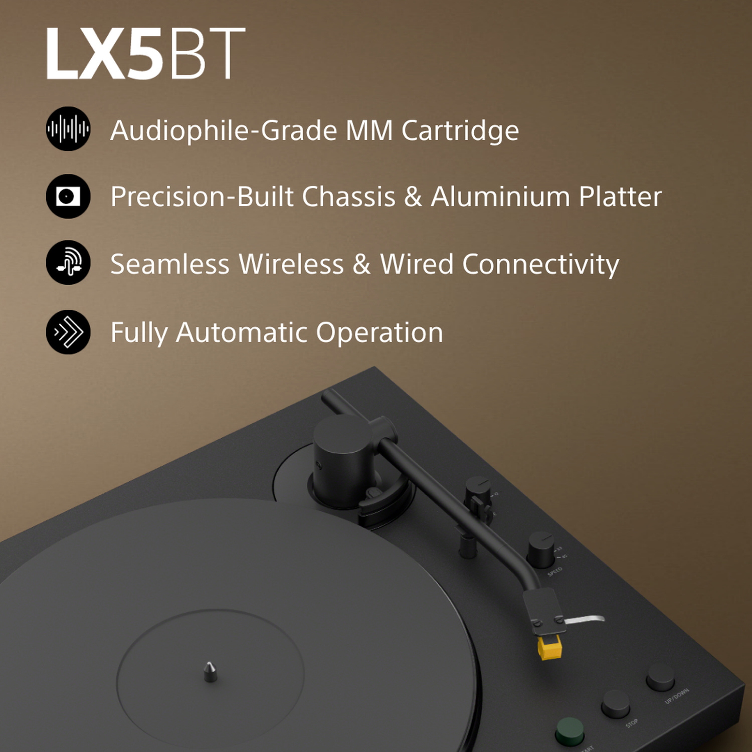 Sony PSLX5BT.CEK Wireless Bluetooth Turntable with Auto Playback - Premium cartridge & Stylus - Pure Black full image