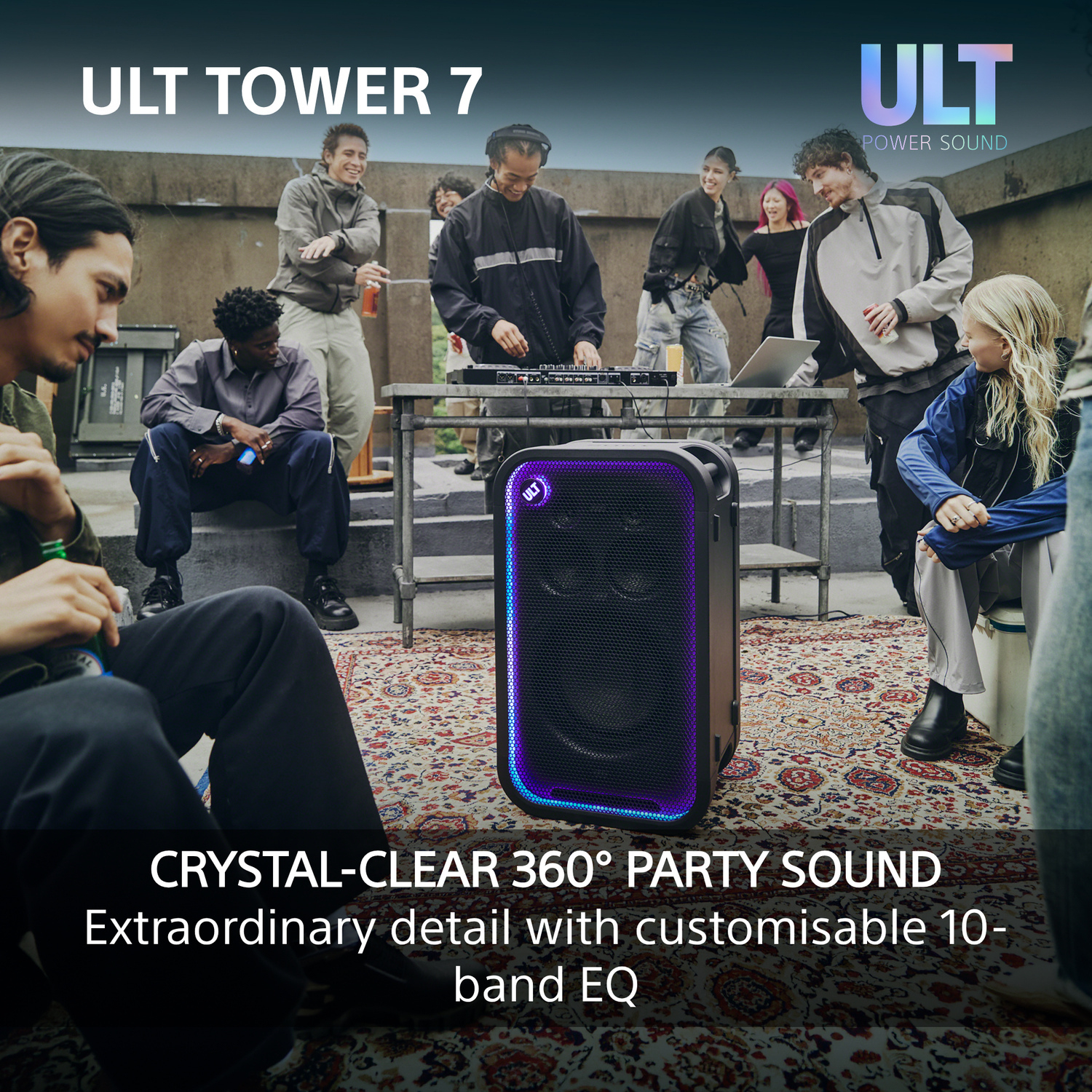 Sony SRSULT700.CEL Wireless ULT Tower 7 Deep Bass Party Speaker with 360 Party sound & DJ Input - Black full image
