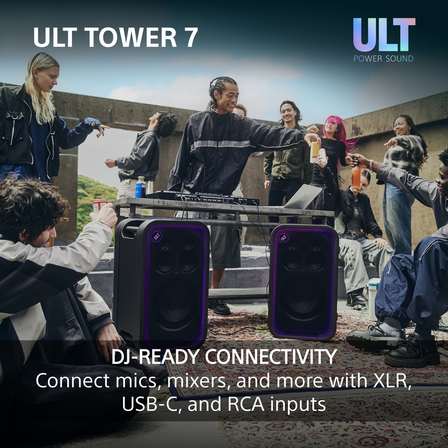 Sony SRSULT700.CEL Wireless ULT Tower 7 Deep Bass Party Speaker with 360 Party sound & DJ Input - Black full image