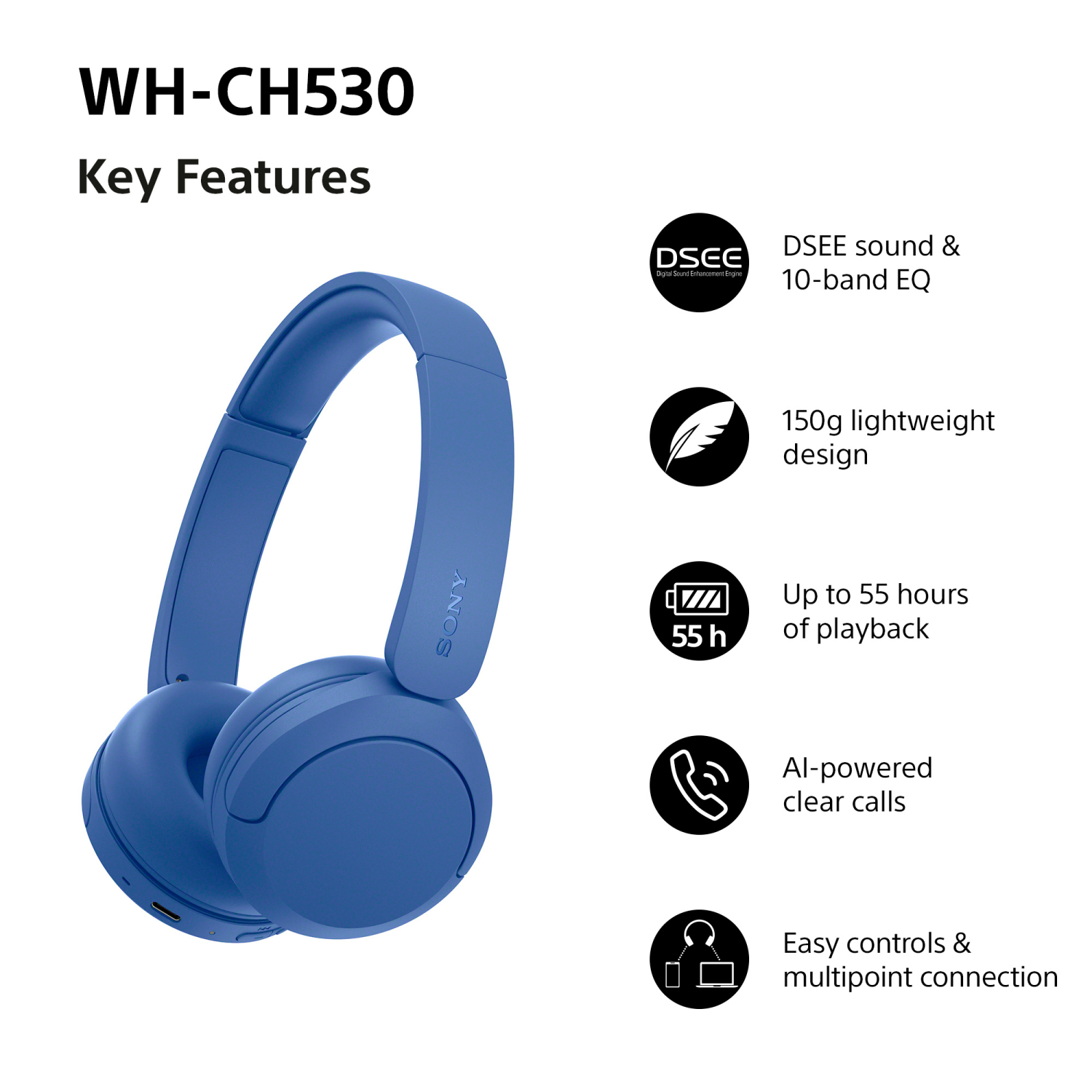 Sony WHCH530L.CE7 Wireless Over ear headphones - Blue full image