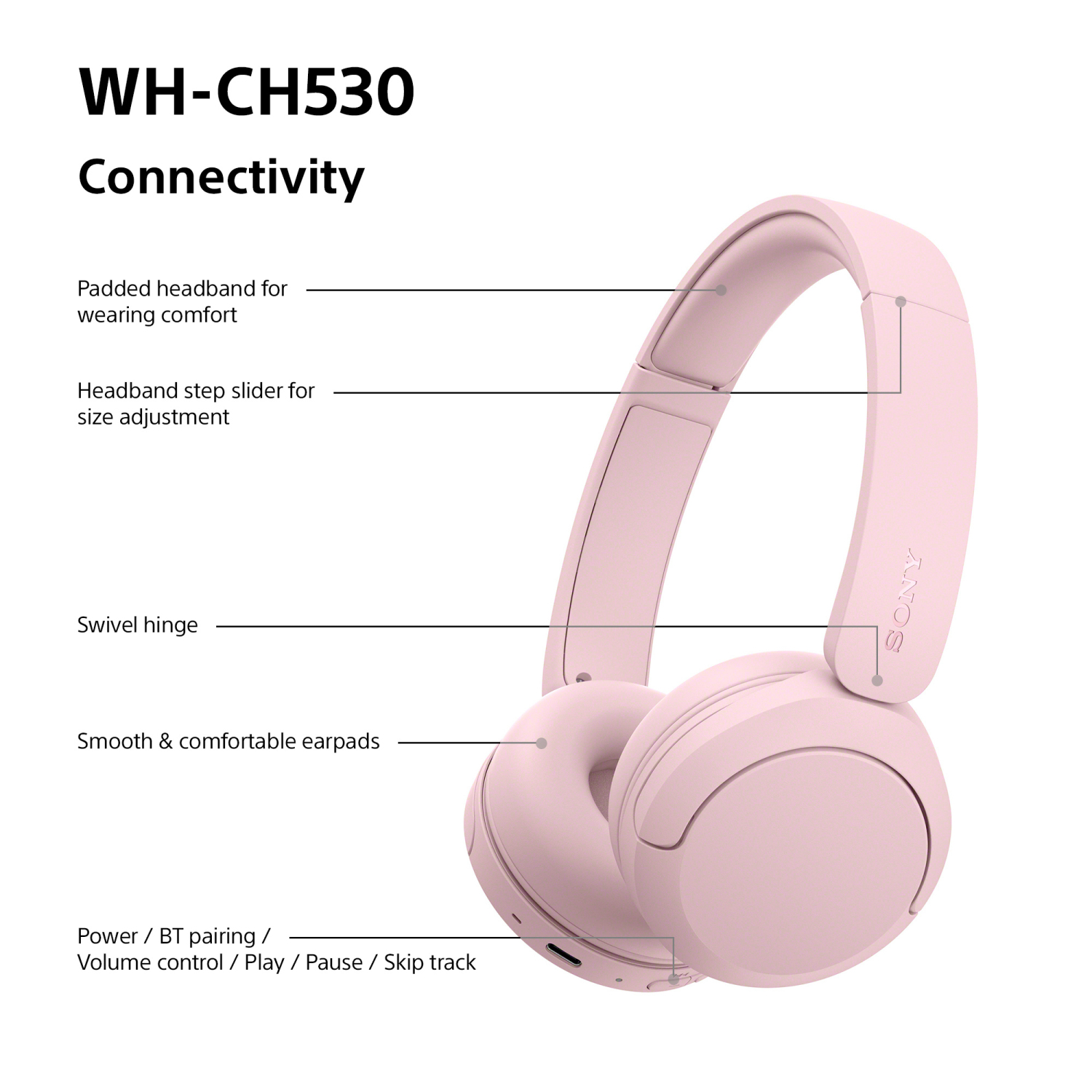 Sony WHCH530P.CE7 Wireless Over ear headphones - Pink full image