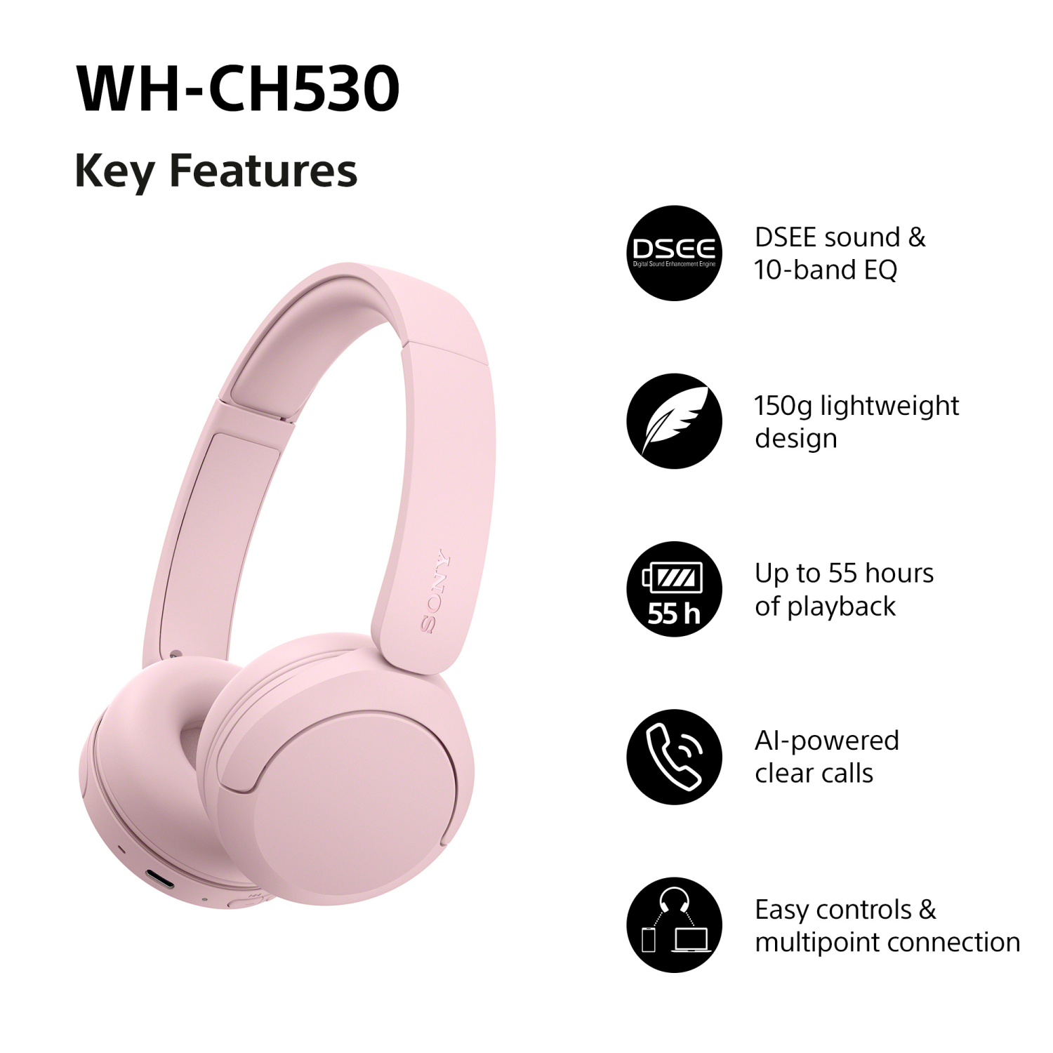 Sony WHCH530P.CE7 Wireless Over ear headphones - Pink full image