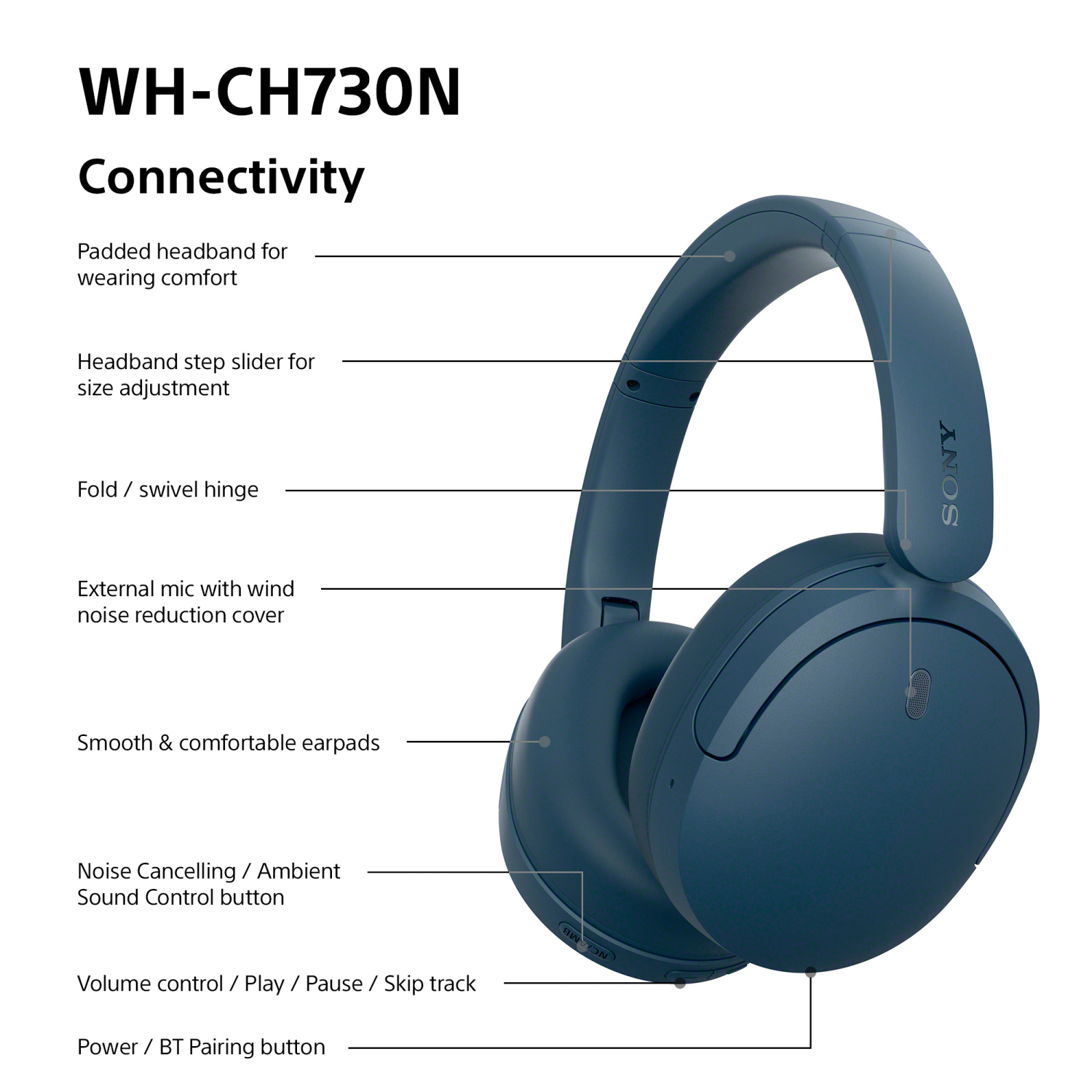 Sony WHCH730NL.CE7 Wireless Noise Cancelling Over ear headphones - Blue full image
