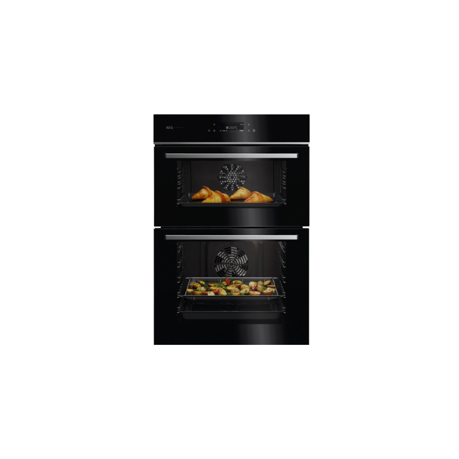 AEG Exclusiv Line GE7CP61FB 59.4cm Built In Electric Double Oven - Gloss Black with Steel Trim full image