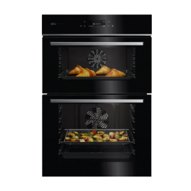 AEG Exclusiv Line GE7CP61FB 59.4cm Built In Electric Double Oven - Gloss Black with Steel Trim