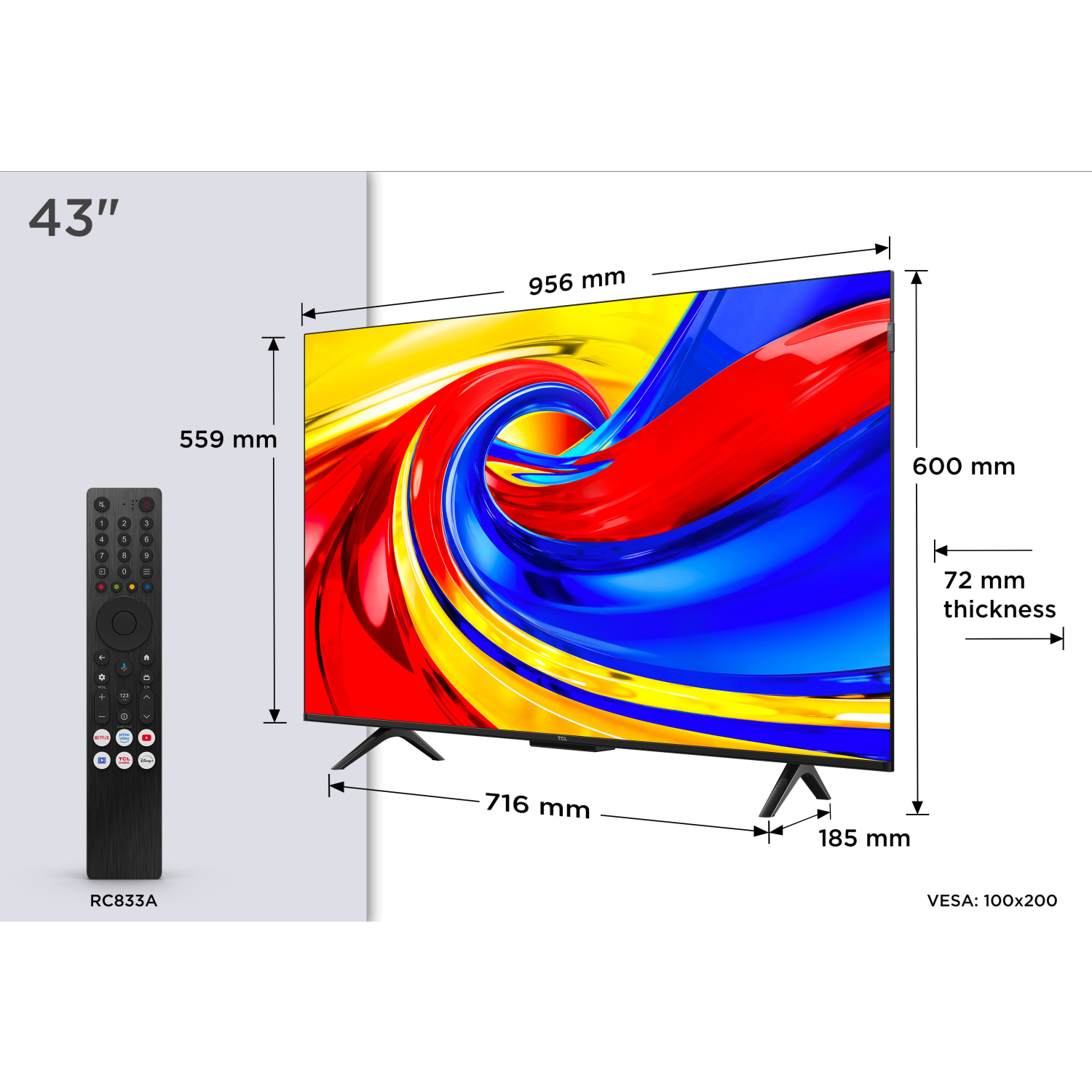 TCL 43P7L-UK 43" 4K HDR QLED Direct LED Google TV - Black full image