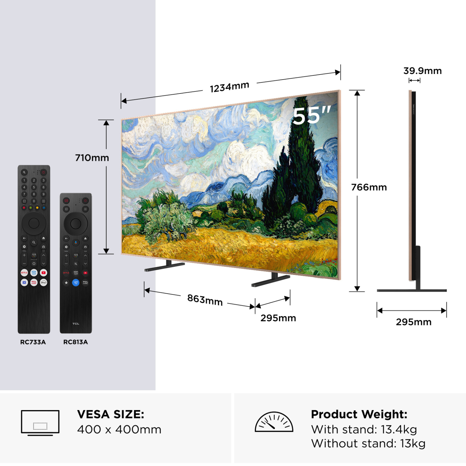TCL 55A400 PRO-UK 55" 4K Ultra HD QD-MINI LED AI Art TV - Black full image