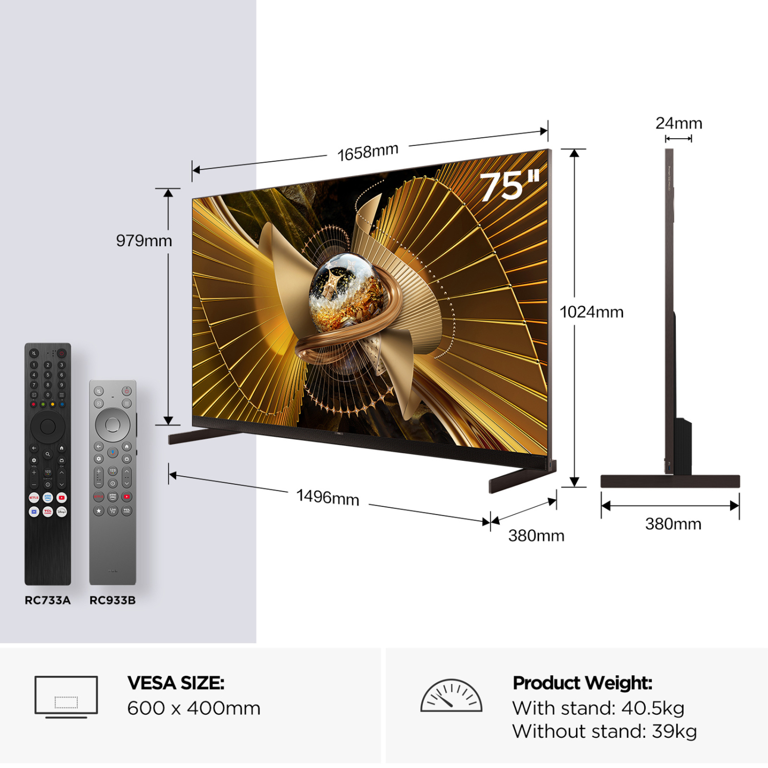 TCL 75X11L-UK 75" 4K Ultra HD SQD MINI LED Google TV - Black full image