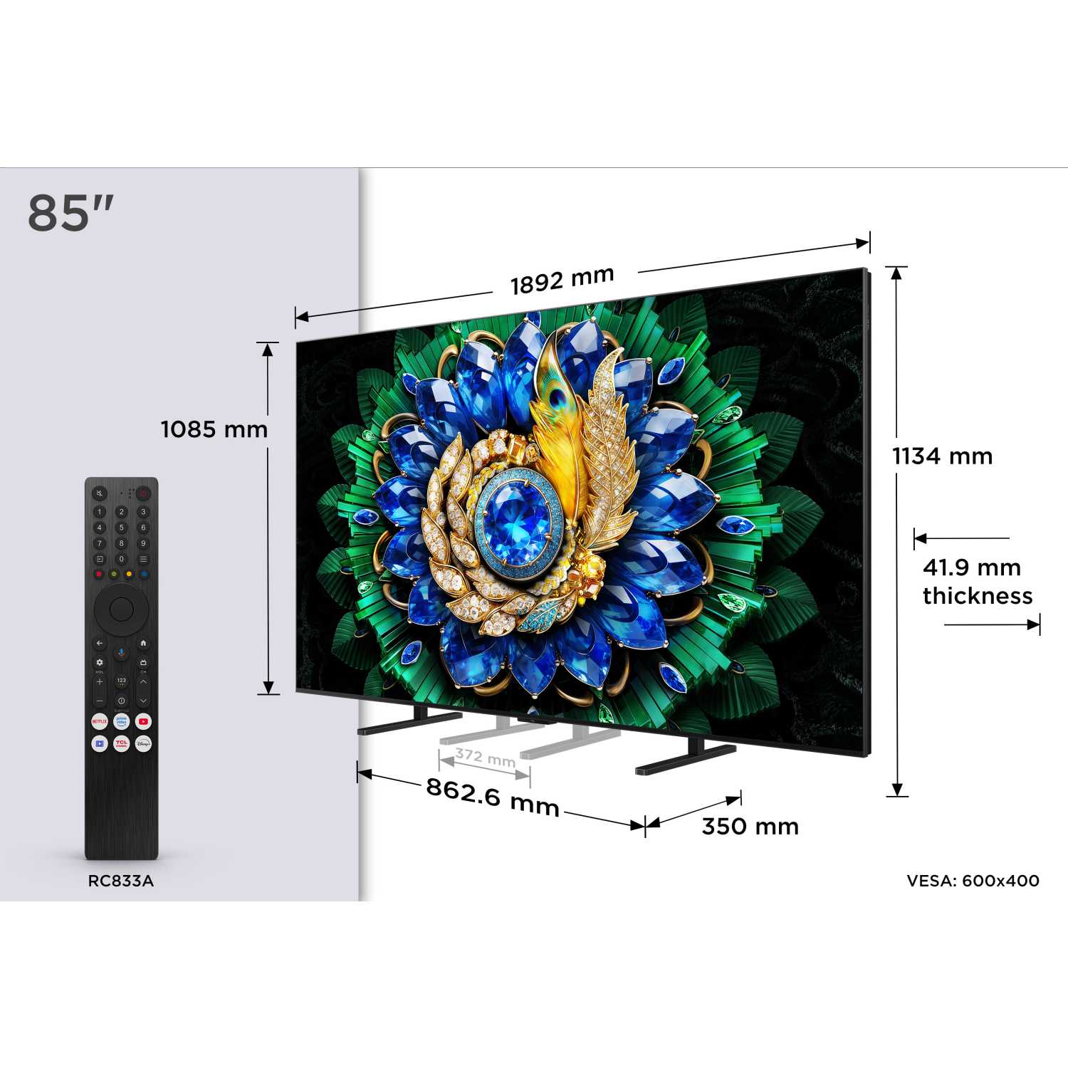 TCL 85A400M-UK 85" QD-MINI LED TV - Black full image