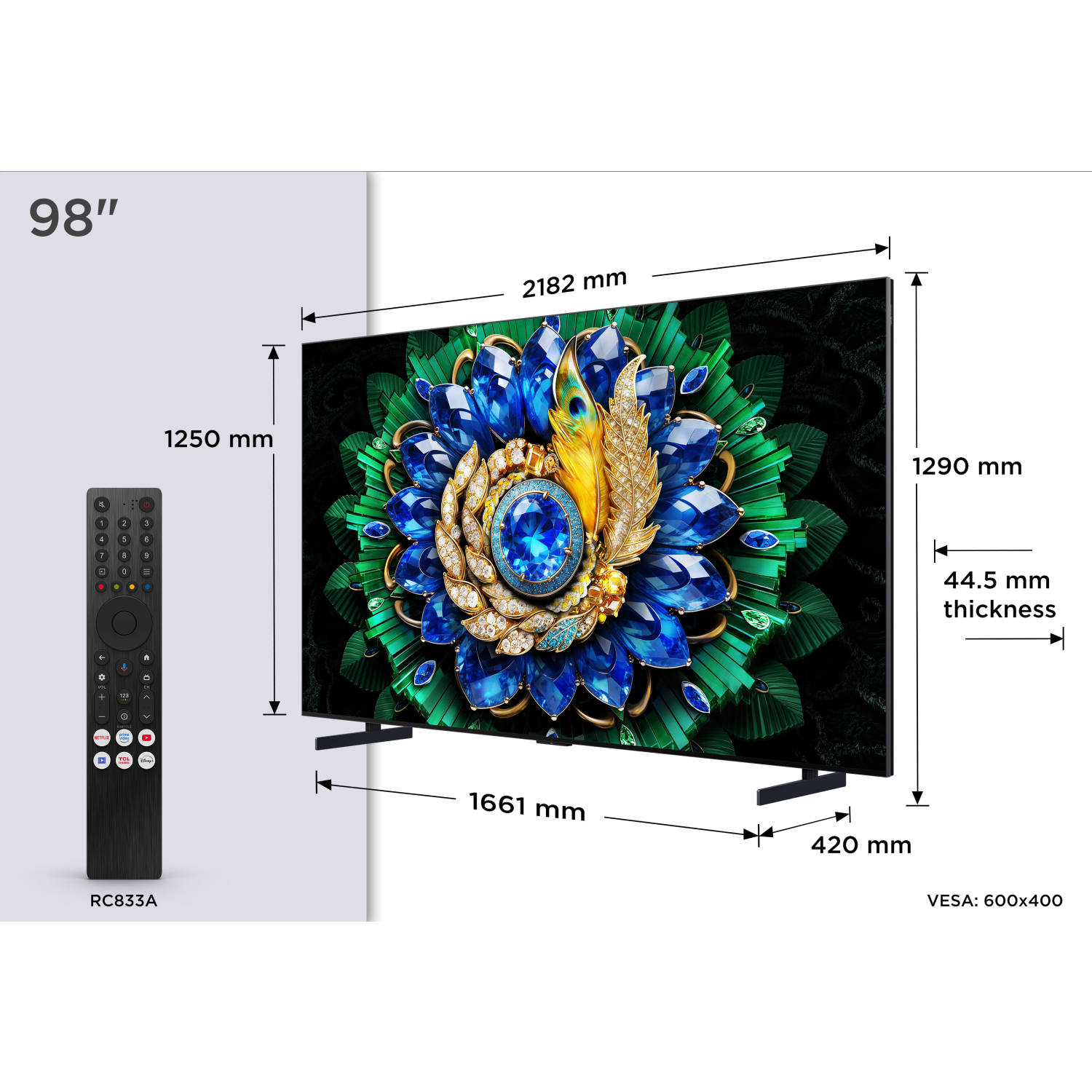 TCL 98A400M-UK 98" QD-MINI LED TV - Black full image