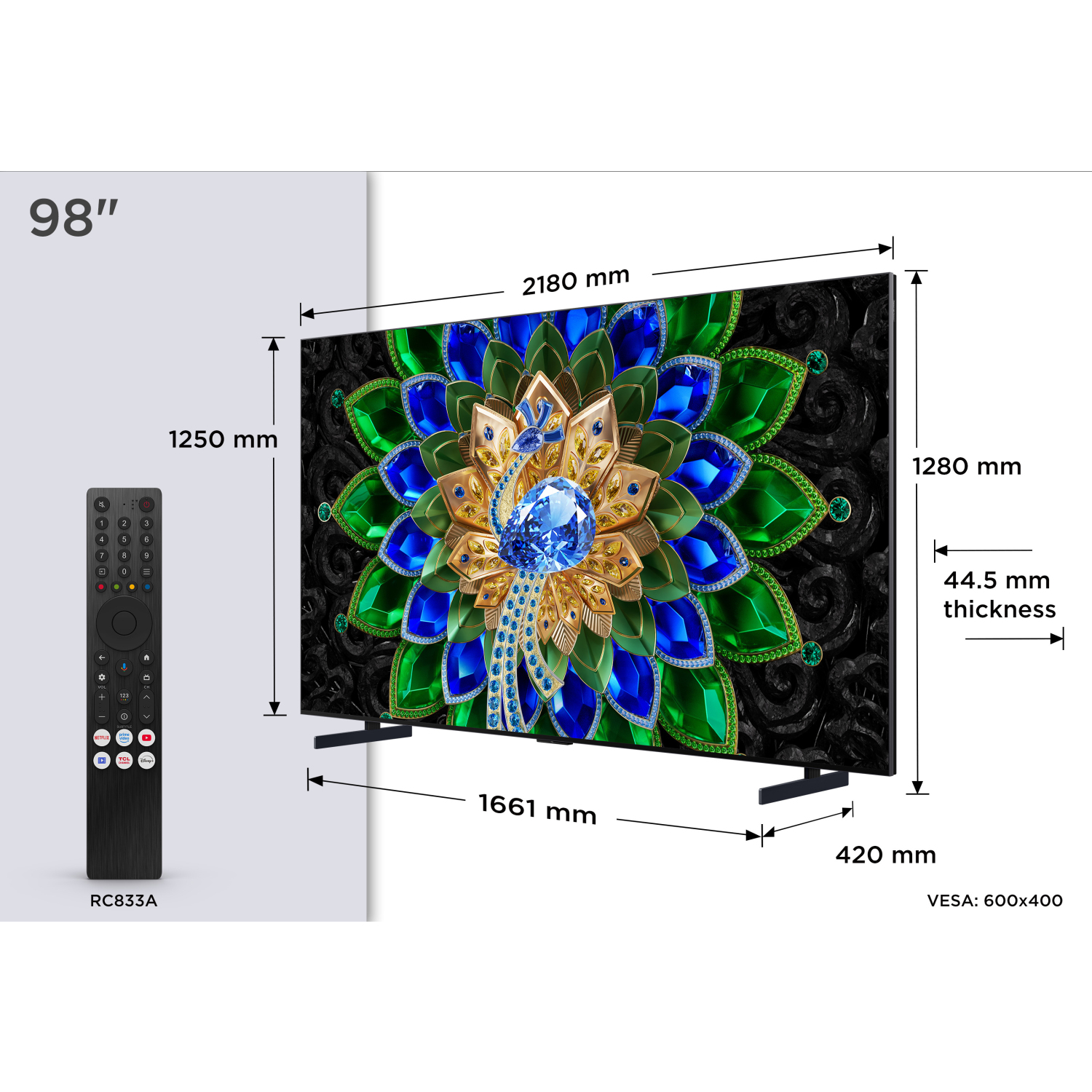 TCL 98A400U-UK 98" QD-MINI LED TV - Black full image