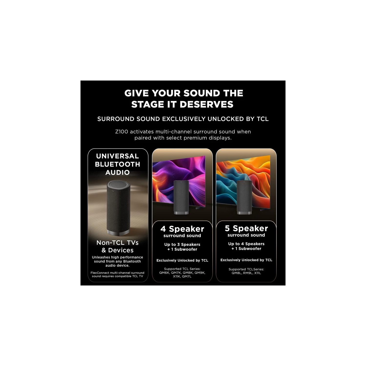 TCL Z100-UK Metal-UK Wireless Dolby Atmos FlexConnect Speaker - Black full image