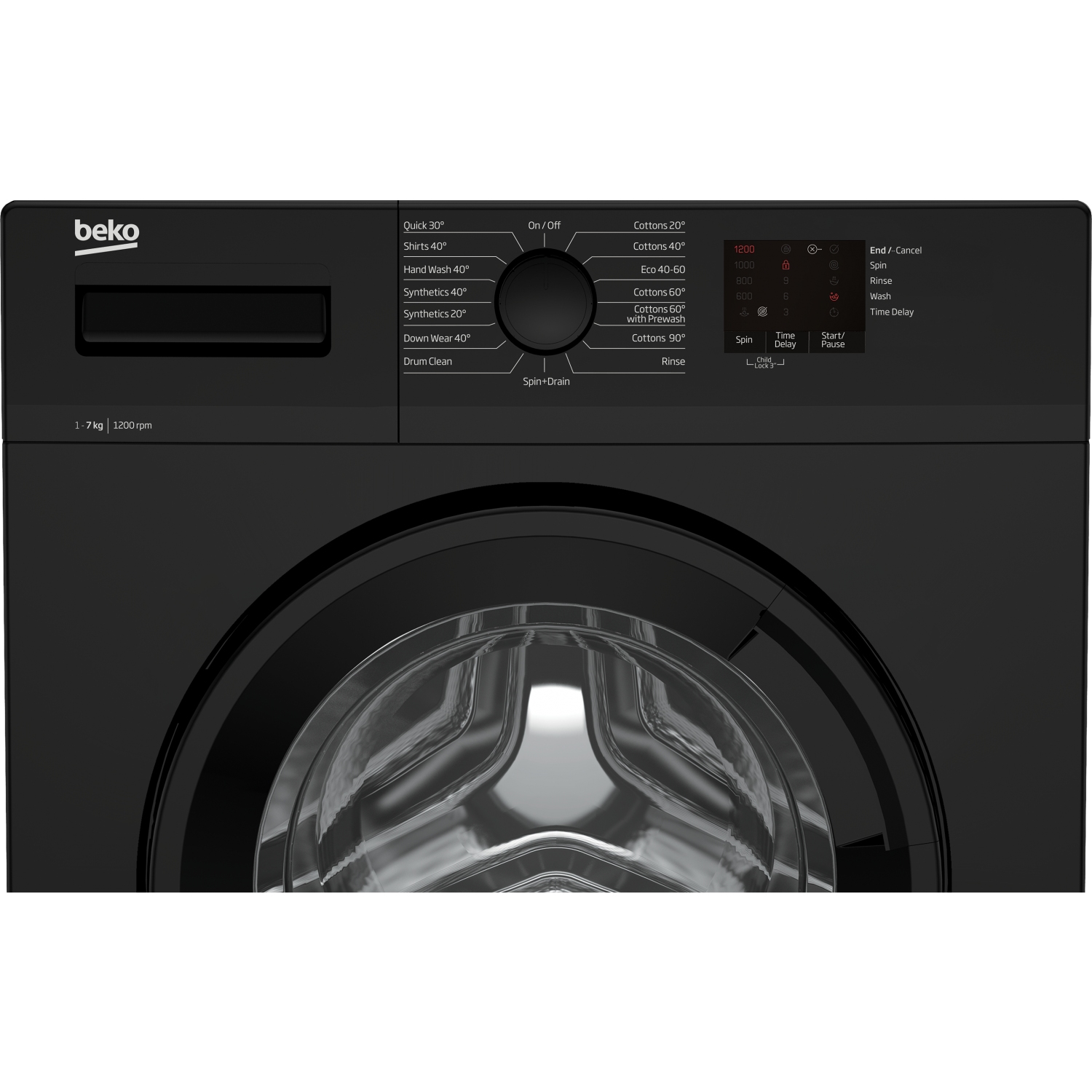 Beko WTK72042B 7kg 1200 Spin Washing Machine with Quick Programme - Black - 1
