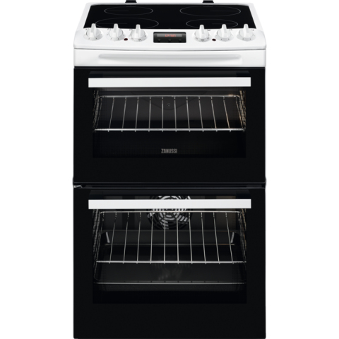 Zanussi ZCV46250WA 55cm Double Electric Cooker with Ceramic Hob - White
