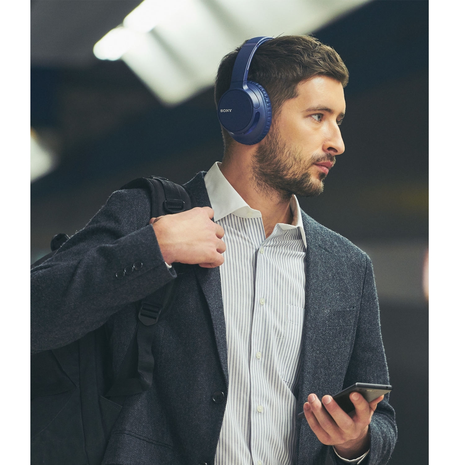 Sony Headphones Blue Noise Cancelling Over Ear With Mic Remote full image