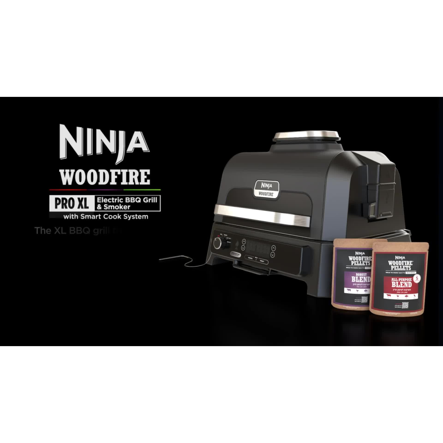 Ninja OG850UK Woodfire XL Electric BBQ Grill & Smoker - Black/Grey full image