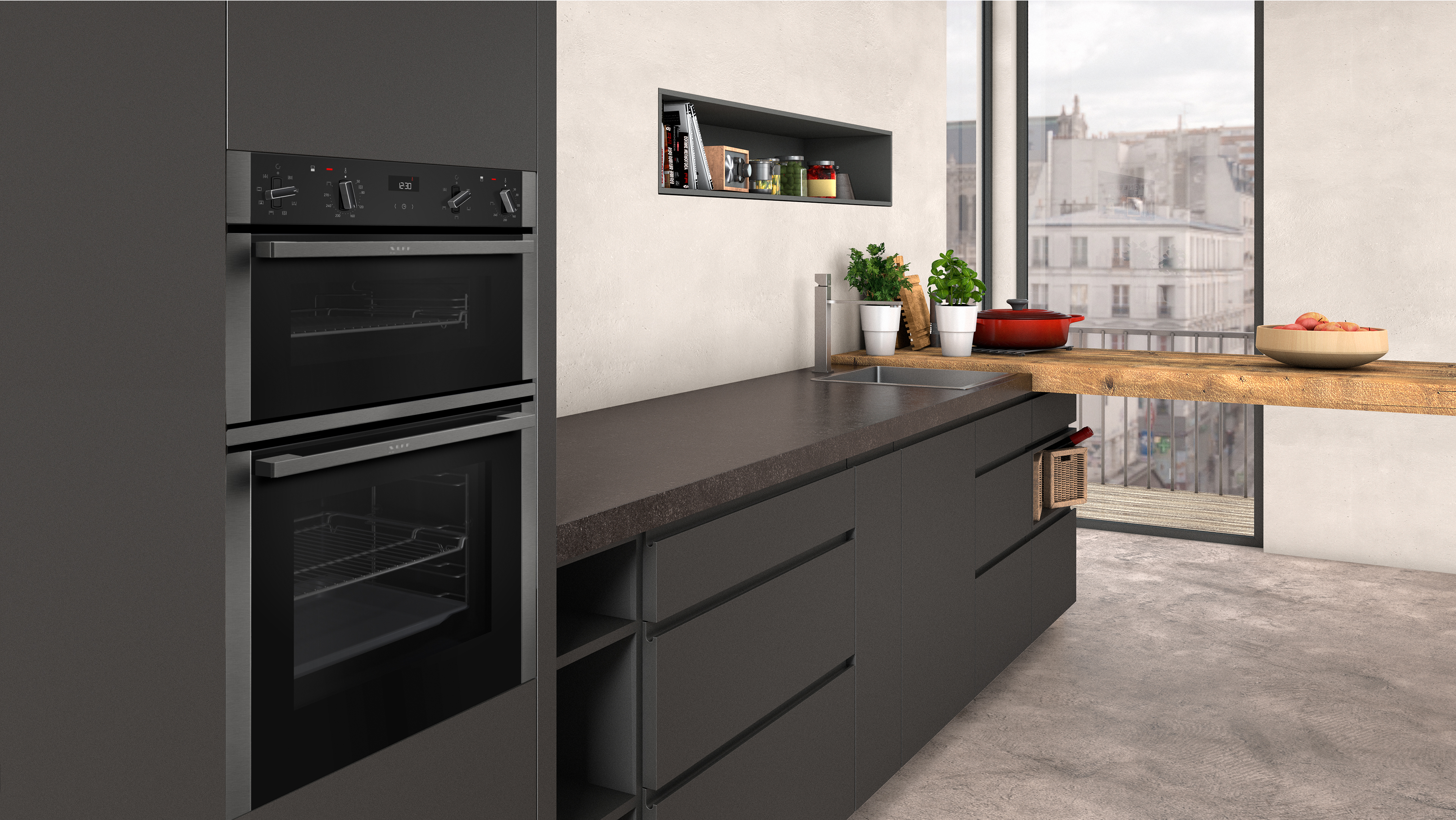 NEFF U1ACE2HG0B 59.4cm Built In Electric Double Oven - Black with Graphite Trim thumbnail image