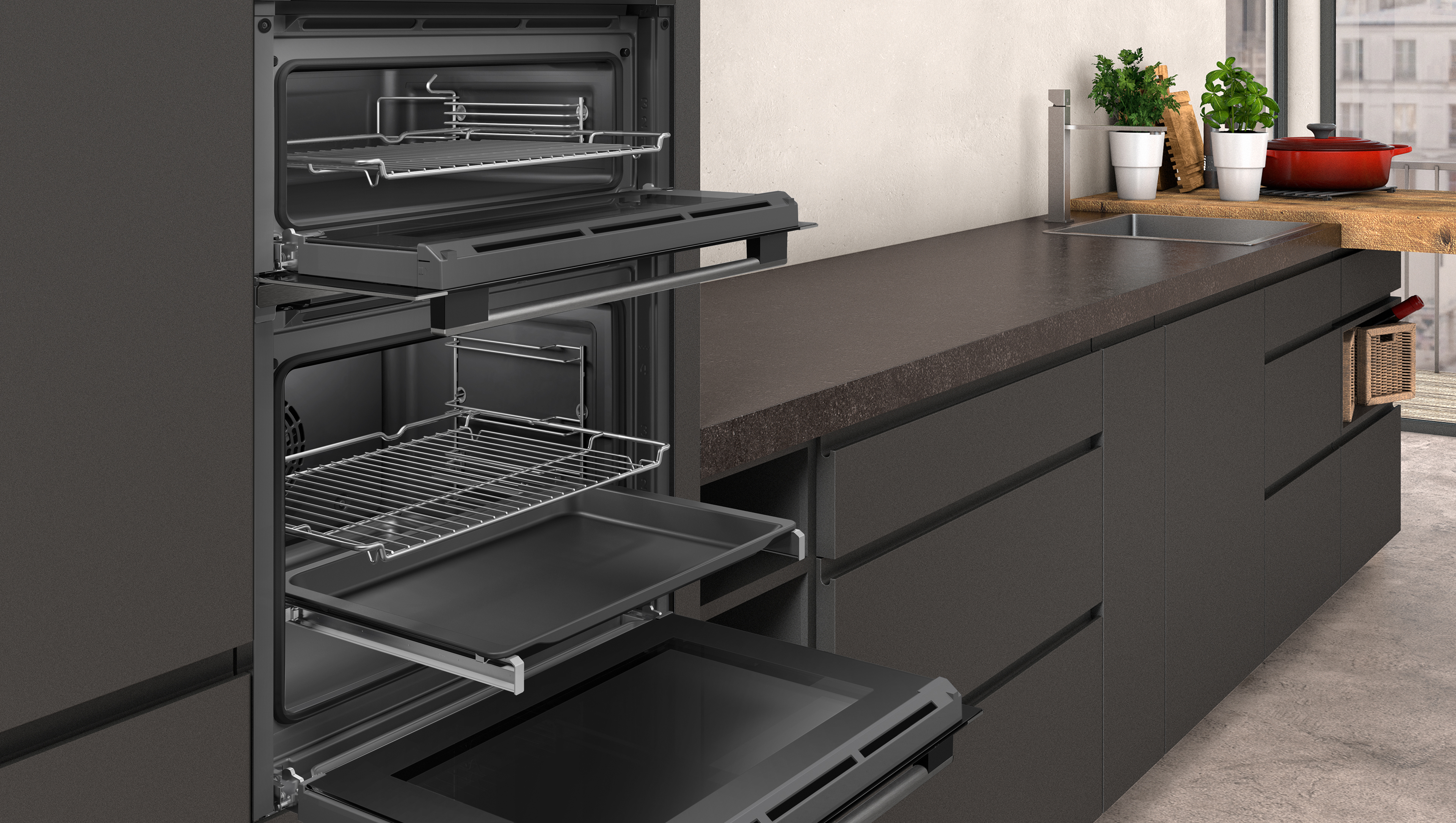 NEFF U1ACE2HG0B 59.4cm Built In Electric Double Oven - Black with Graphite Trim thumbnail image