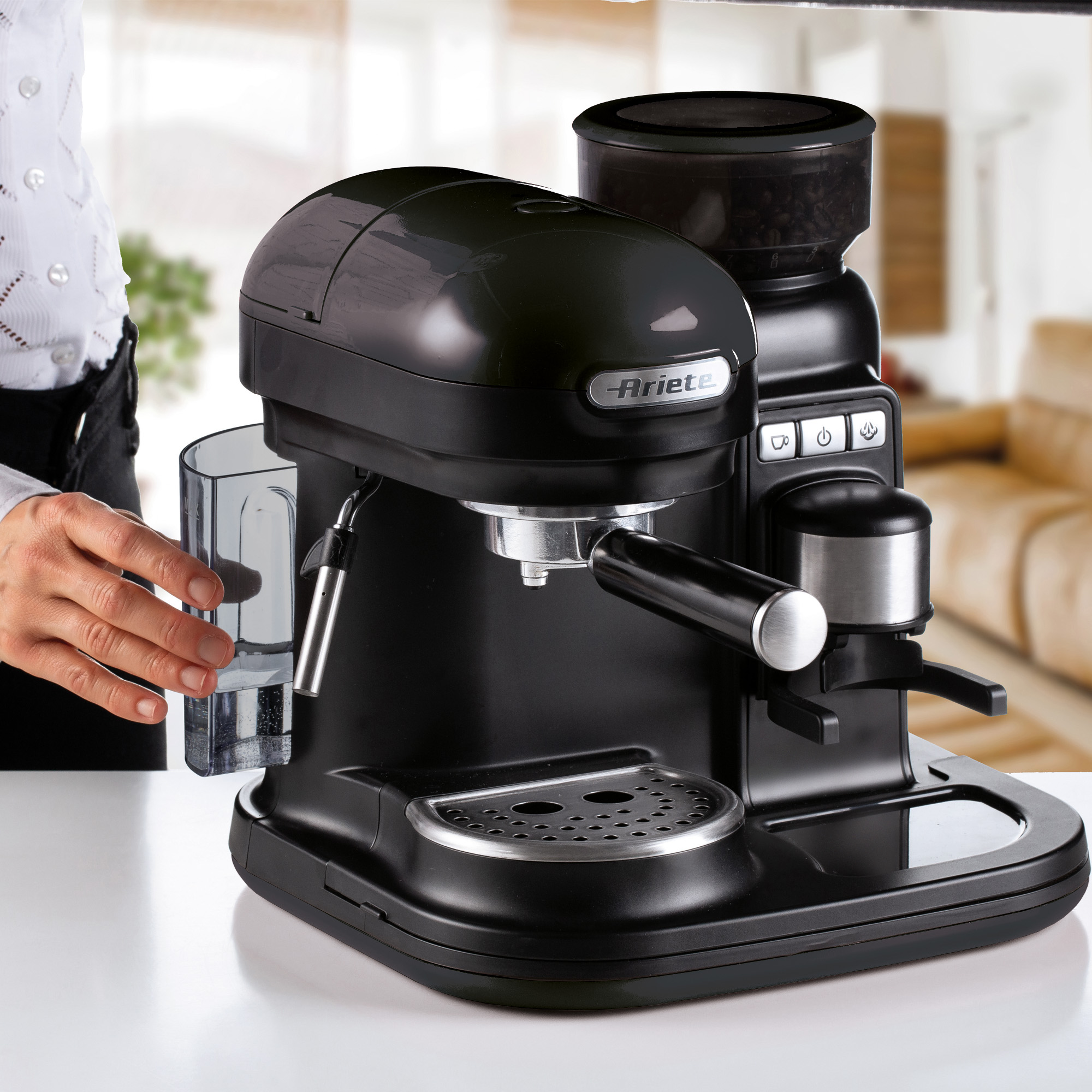 Ariete AR1319 Moderna Espresso Coffee Machine with Grinder - Black thumbnail image