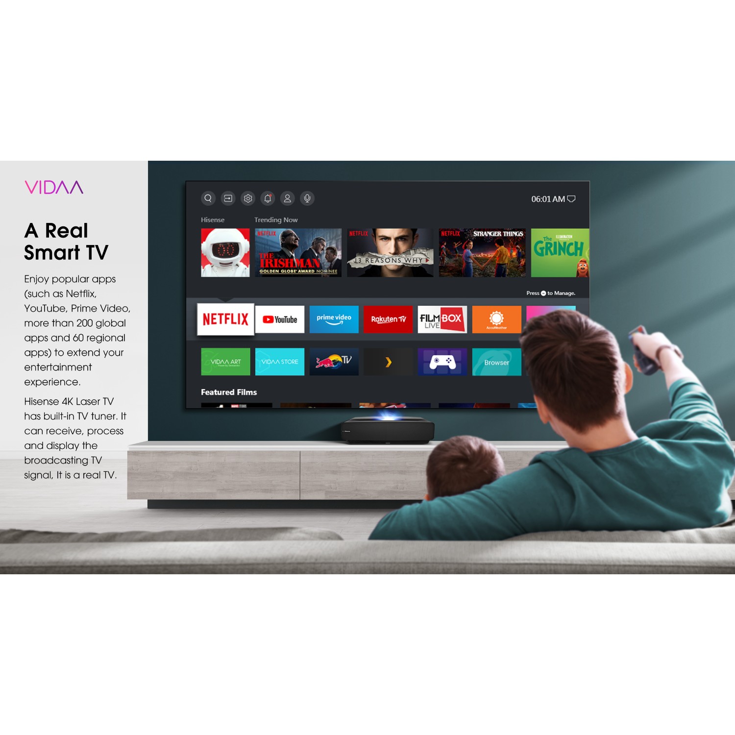 Hisense 100L5FTUK 100" 4K Laser Projector TV Black thumbnail image