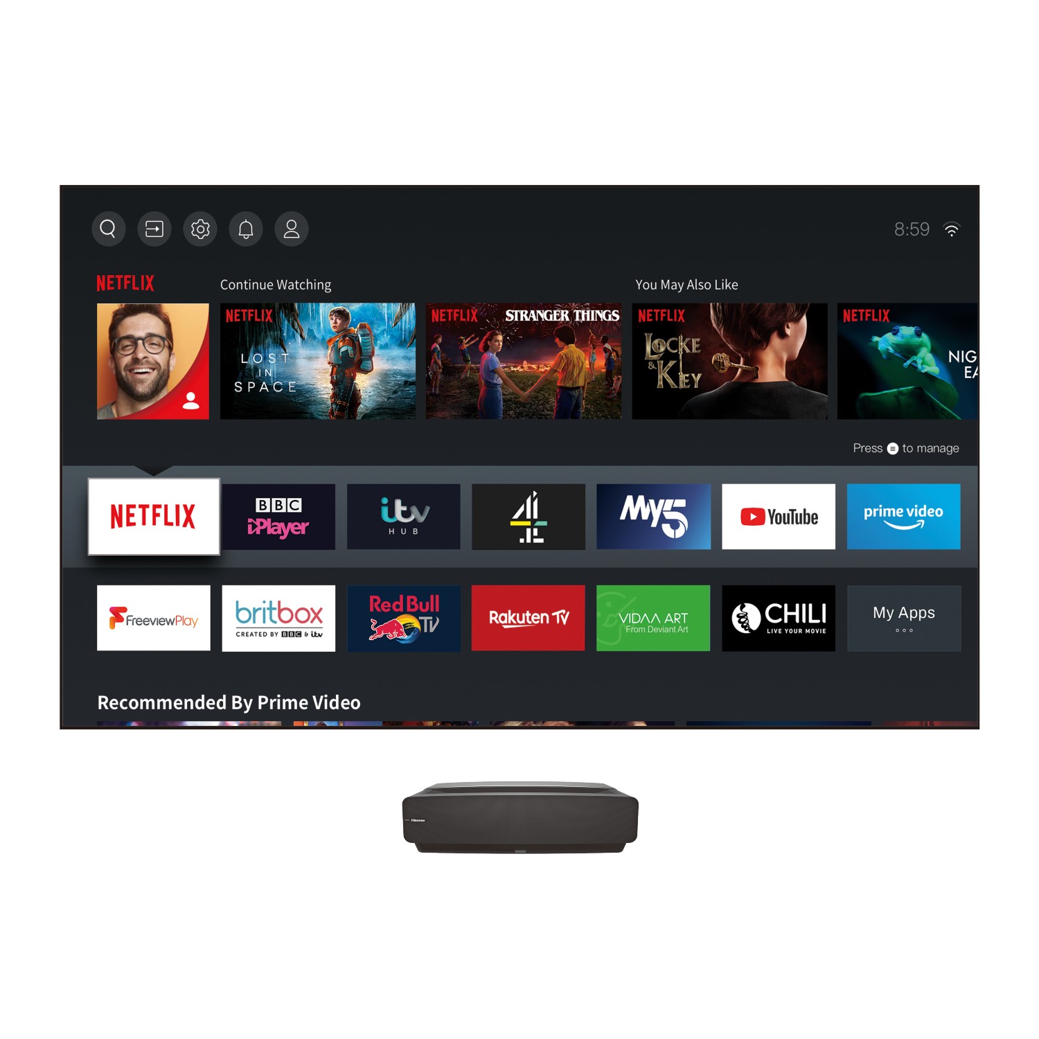 Hisense 100L5FTUK 100" 4K Laser Projector TV Black thumbnail image