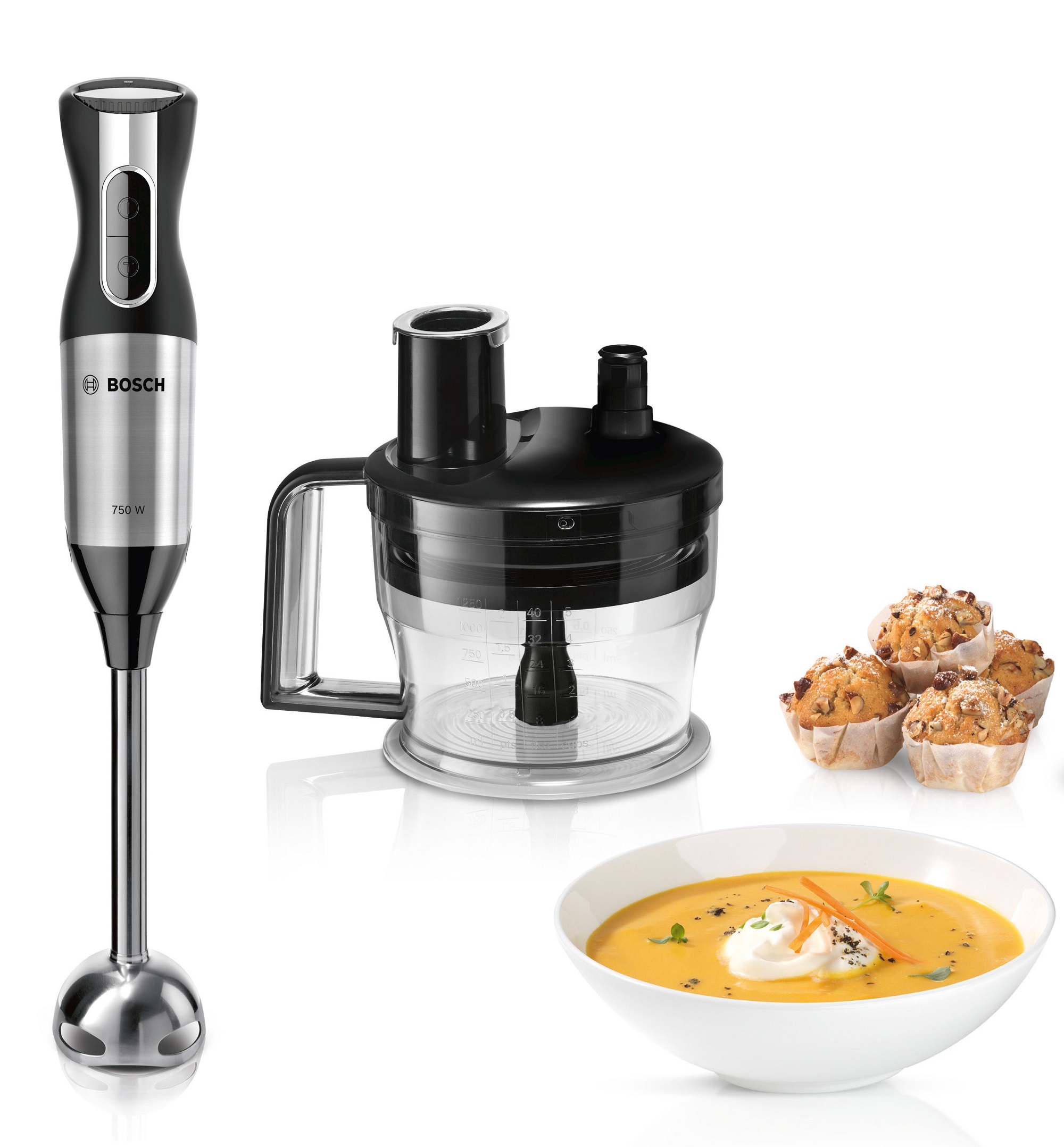 Bosch MSM6S90BGB ErgoMixx Hand Blender with Food Processor 750W - Black & Silver thumbnail image