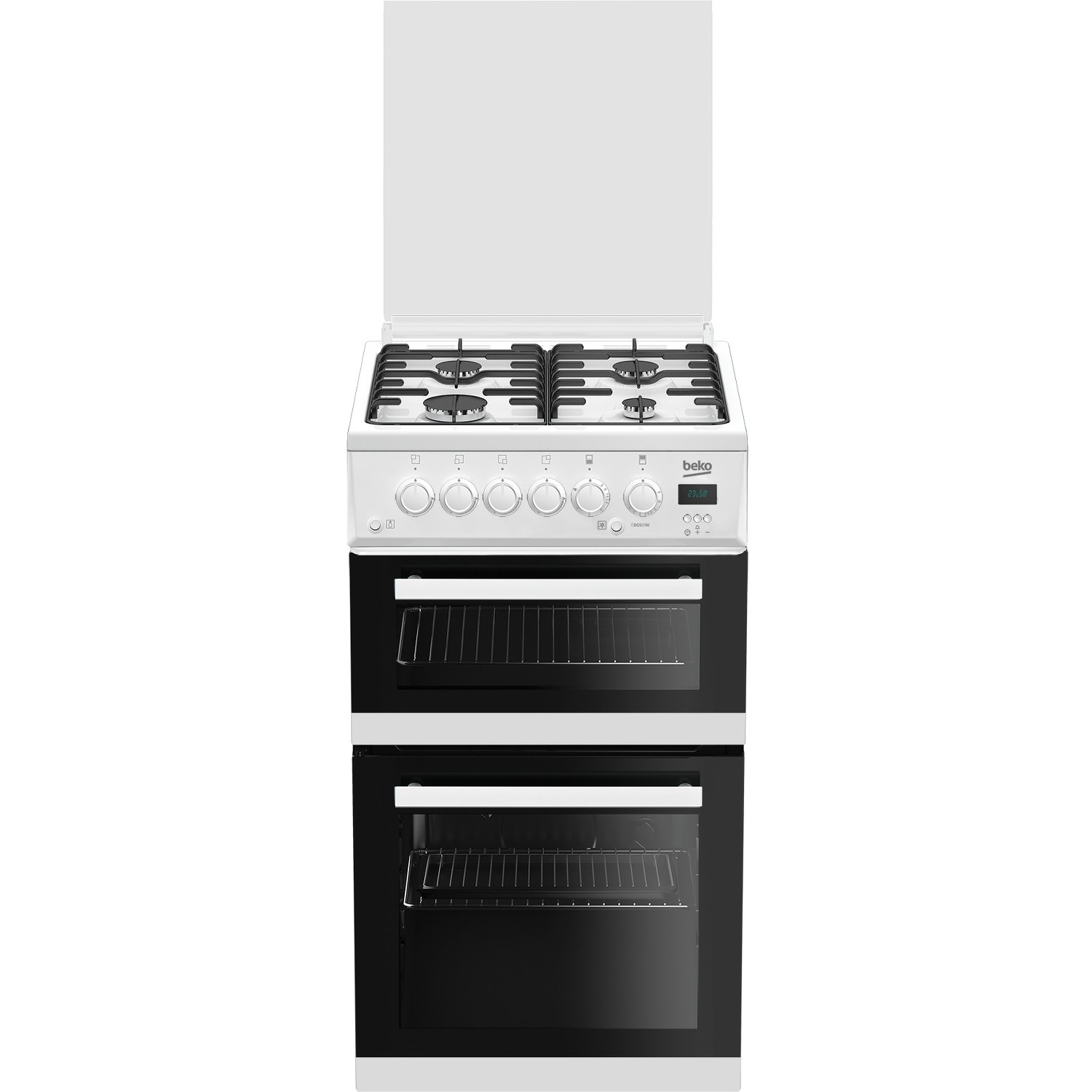 Beko EDG506W 50cm Twin Cavity Gas Cooker with Glass Lid - White thumbnail image