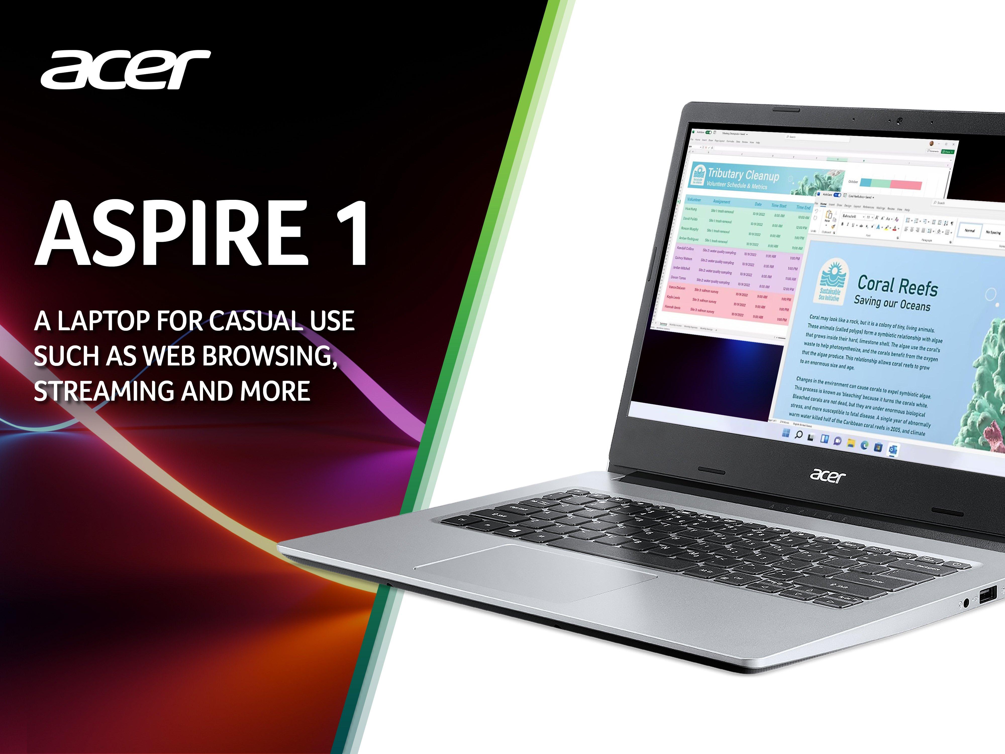 ACER Aspire 1 A114-33 14" Laptop - Intel Pentium N6000 - 4GB RAM - 64GB Storage  - NX.A9JEK.007 thumbnail image