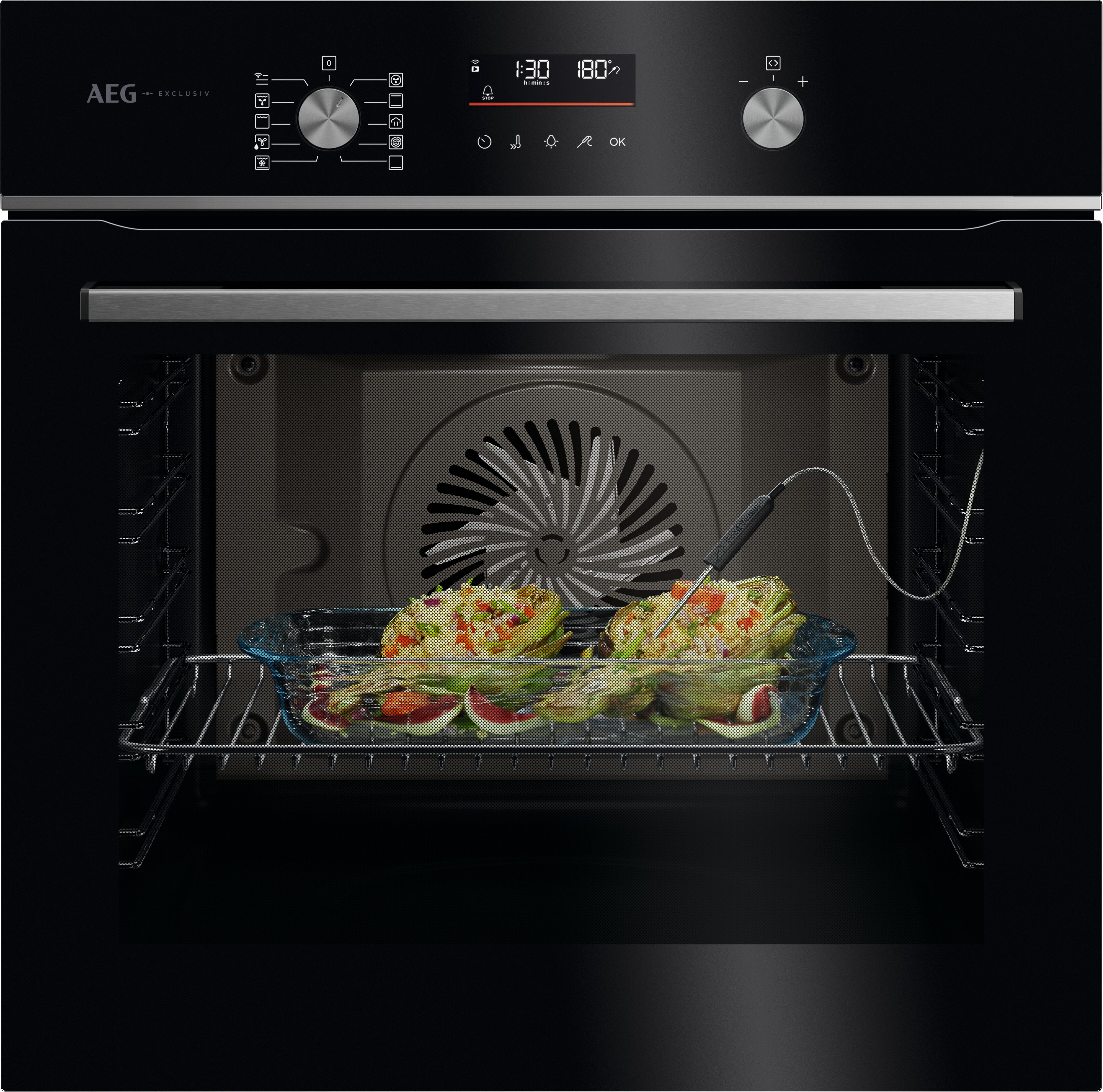 AEG GA5CB50FAB 59.5cm Built In Electric Single Oven - Gloss Black with Steel Trim thumbnail image
