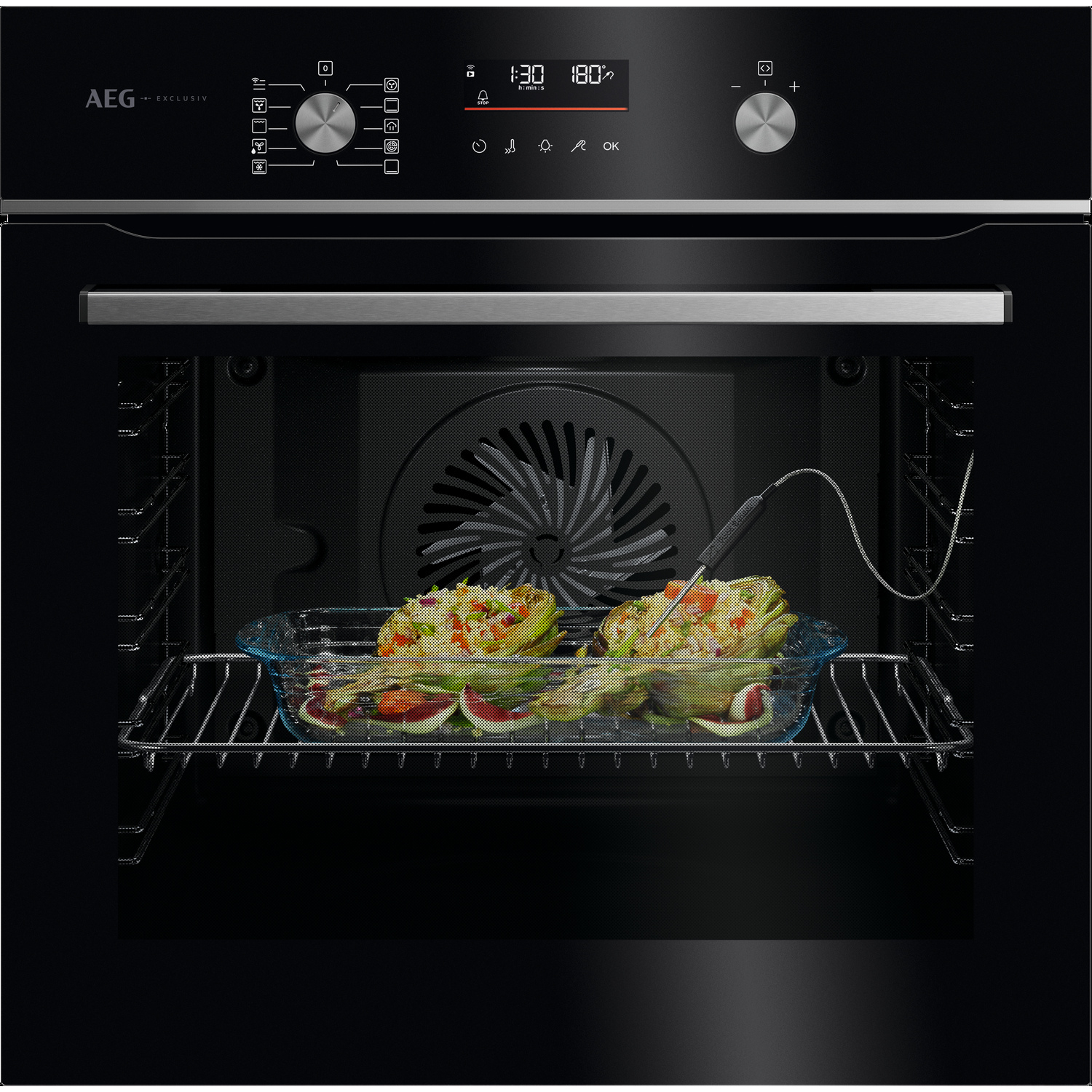AEG GA5PB50FAB 59.5cm Built In Electric Single Oven - Gloss Black with Steel Trim thumbnail image