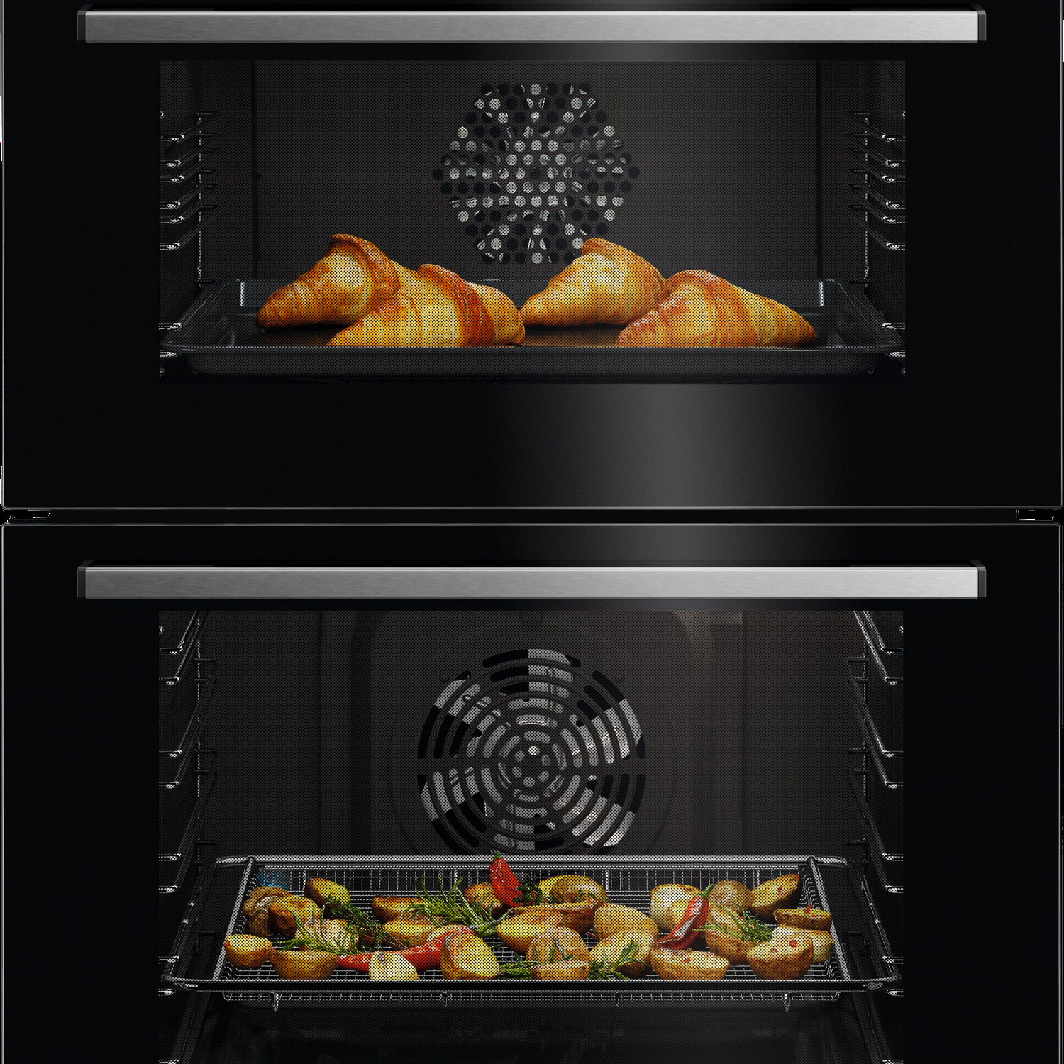 AEG GE7CP61FB 59.4cm Built In Electric Double Oven - Gloss Black with Steel Trim thumbnail image
