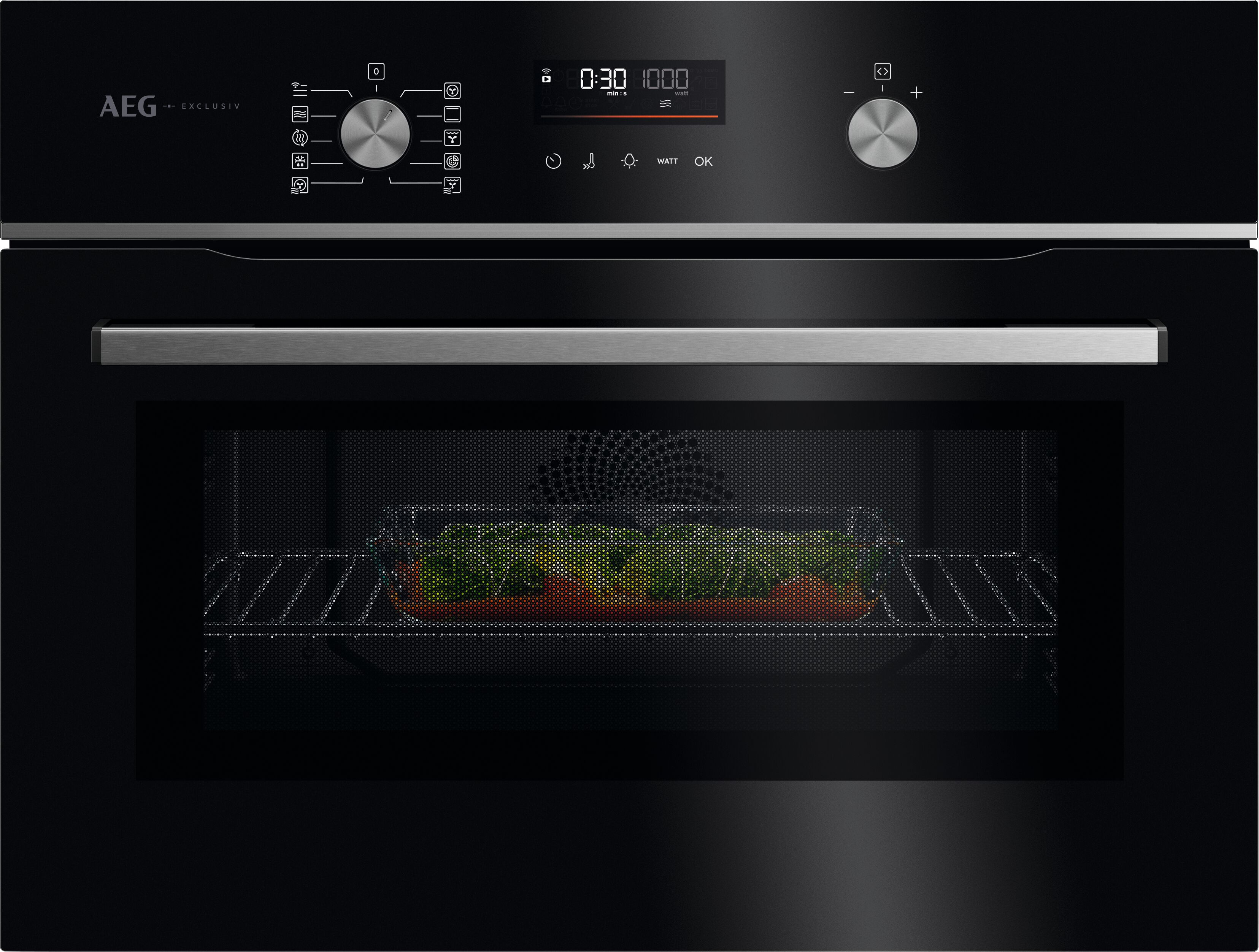 AEG GK6NK40FB 59.5cm Compact Combi Microwave Oven - Gloss Black with Steel Trim thumbnail image