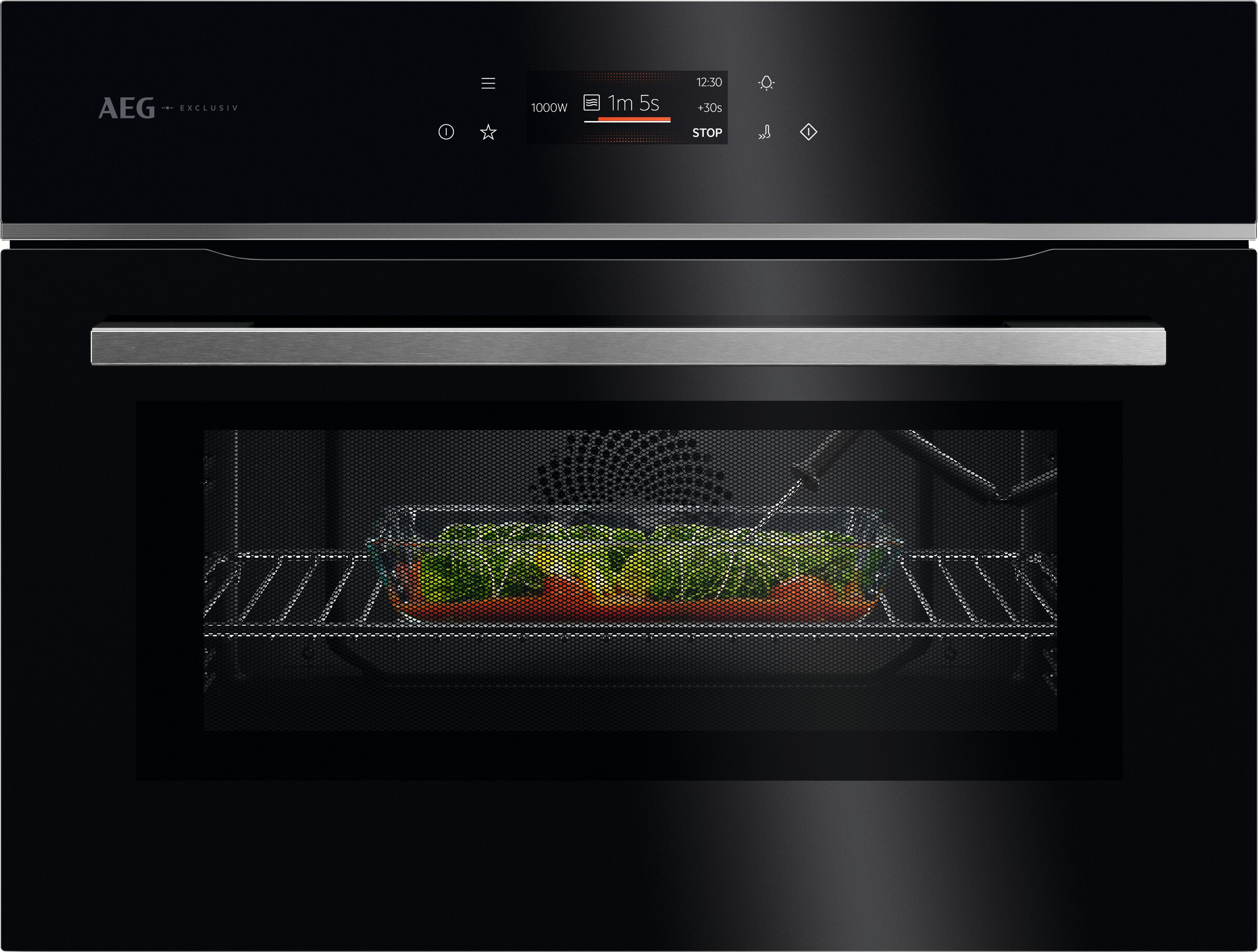 AEG GK7NK62FB 59.5cm Compact Combi Microwave Oven - Gloss Black with Steel Trim thumbnail image