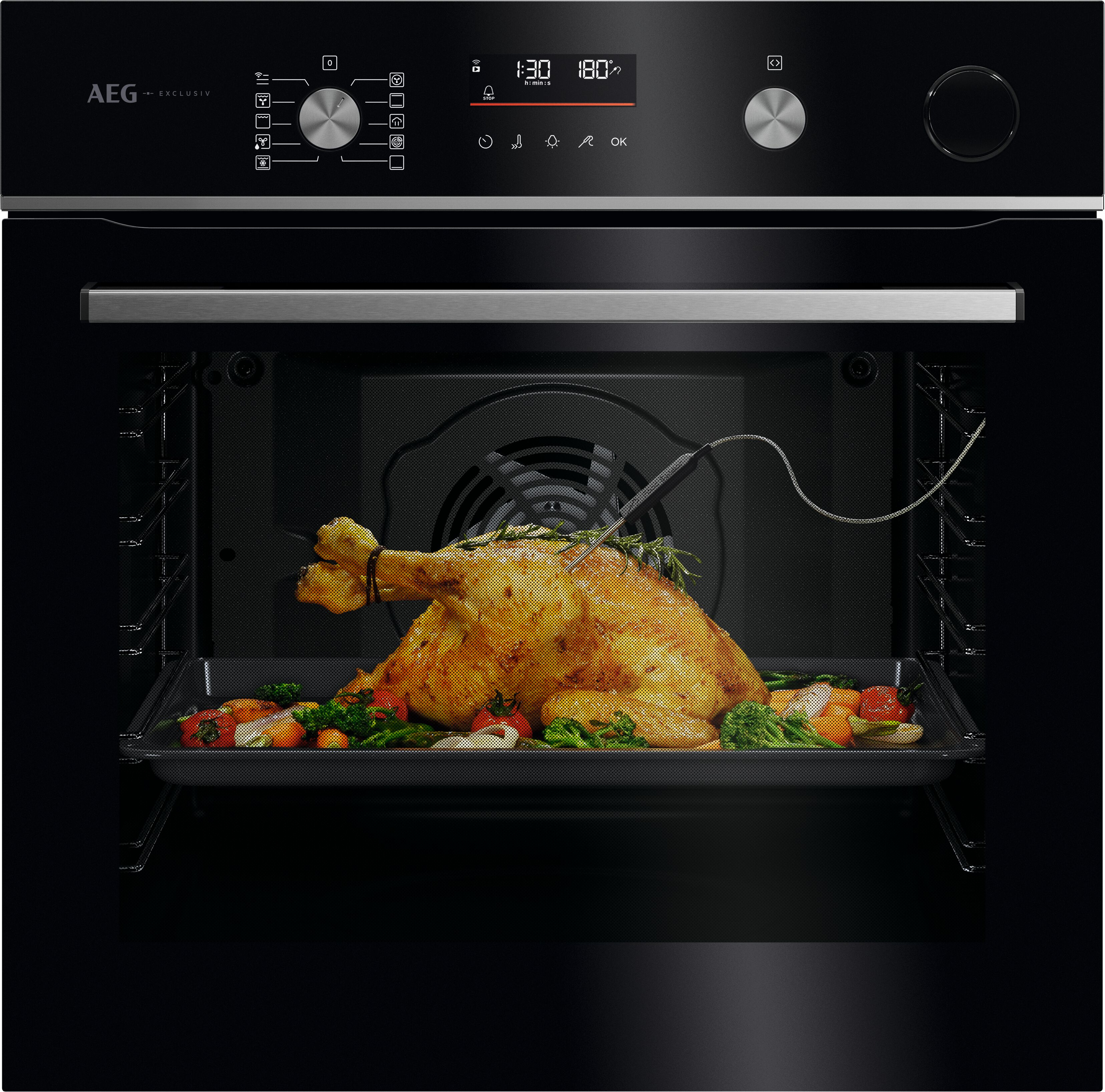 AEG GR6PB52FSB 59.6cm Built In Electric Single Oven - Gloss Black with Steel Trim thumbnail image