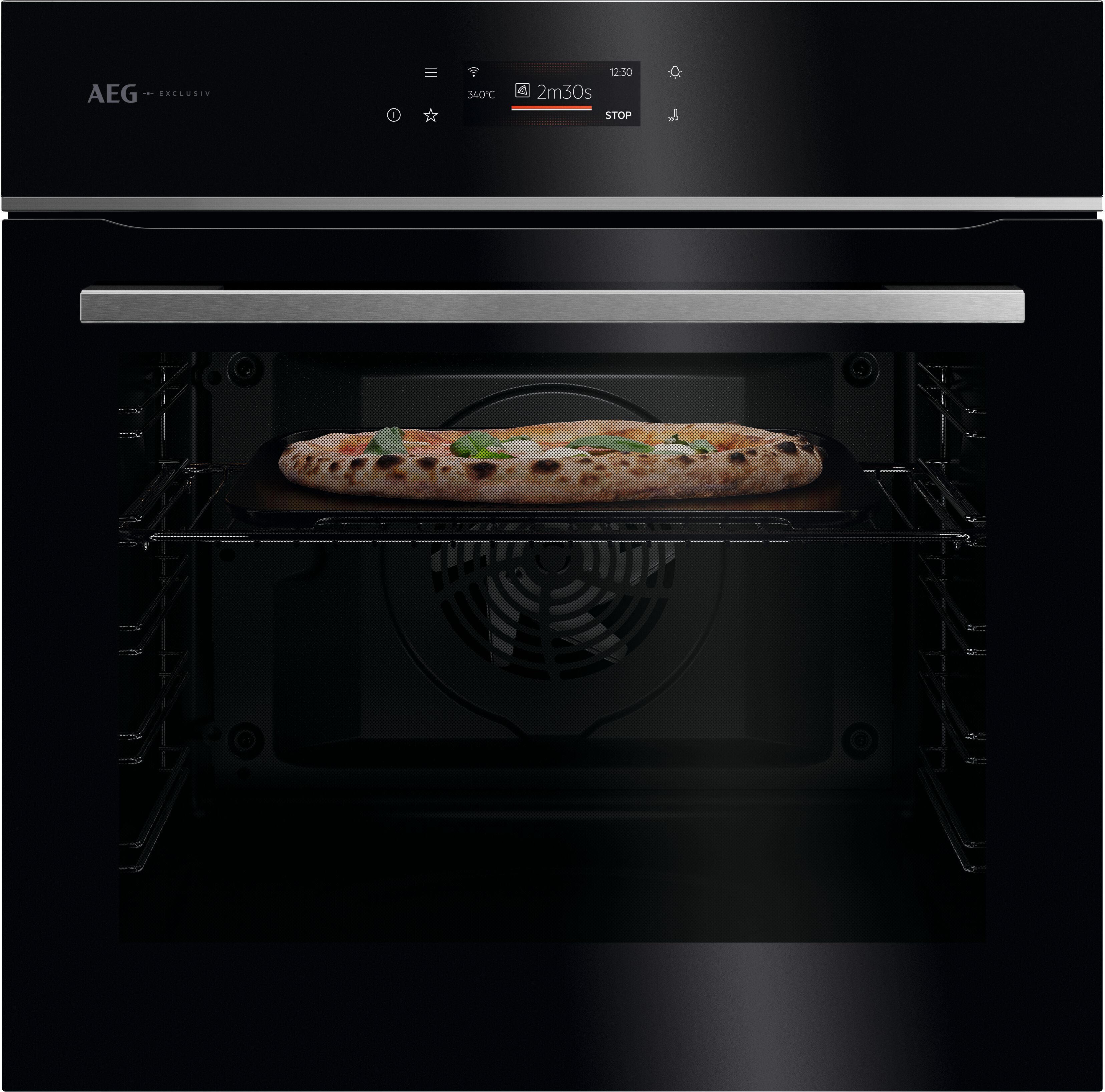 AEG GX7PB63FSB 59.6cm Built In Electric Single Oven with PizzaExpert - Gloss Black with Steel Trim thumbnail image