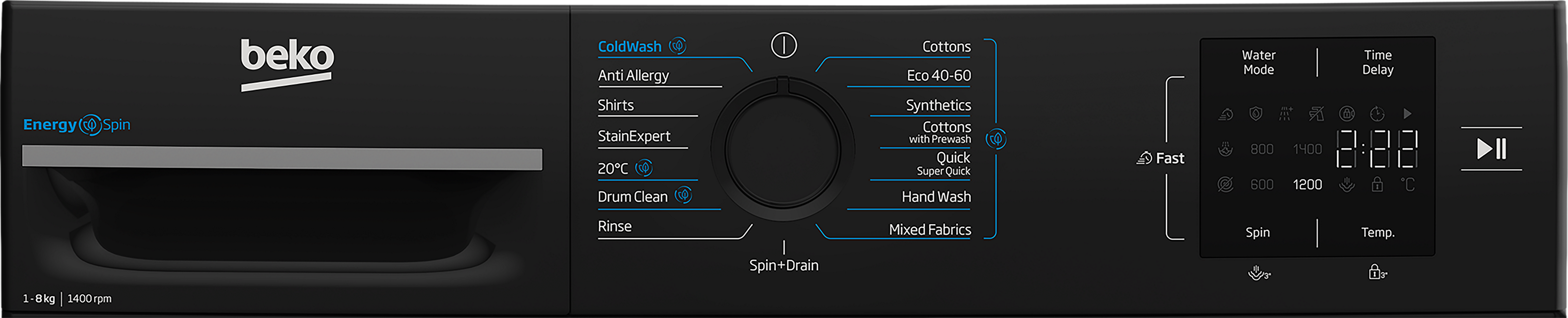 Beko BMN3WT3841B 8kg 1400 Spin EnergySpin Washing Machine - Black thumbnail image